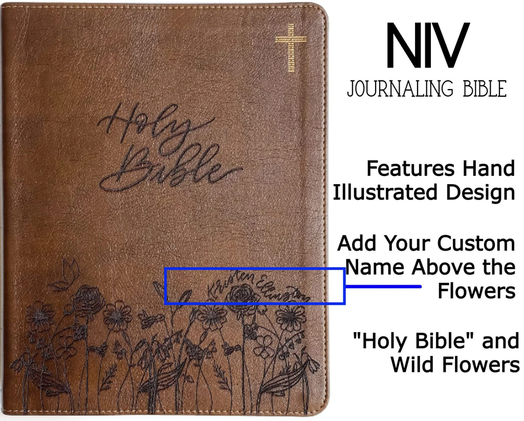 PERSONALIZED NIV Journaling Bible - Grass and Flowers - Add Your Name - CUSTOM