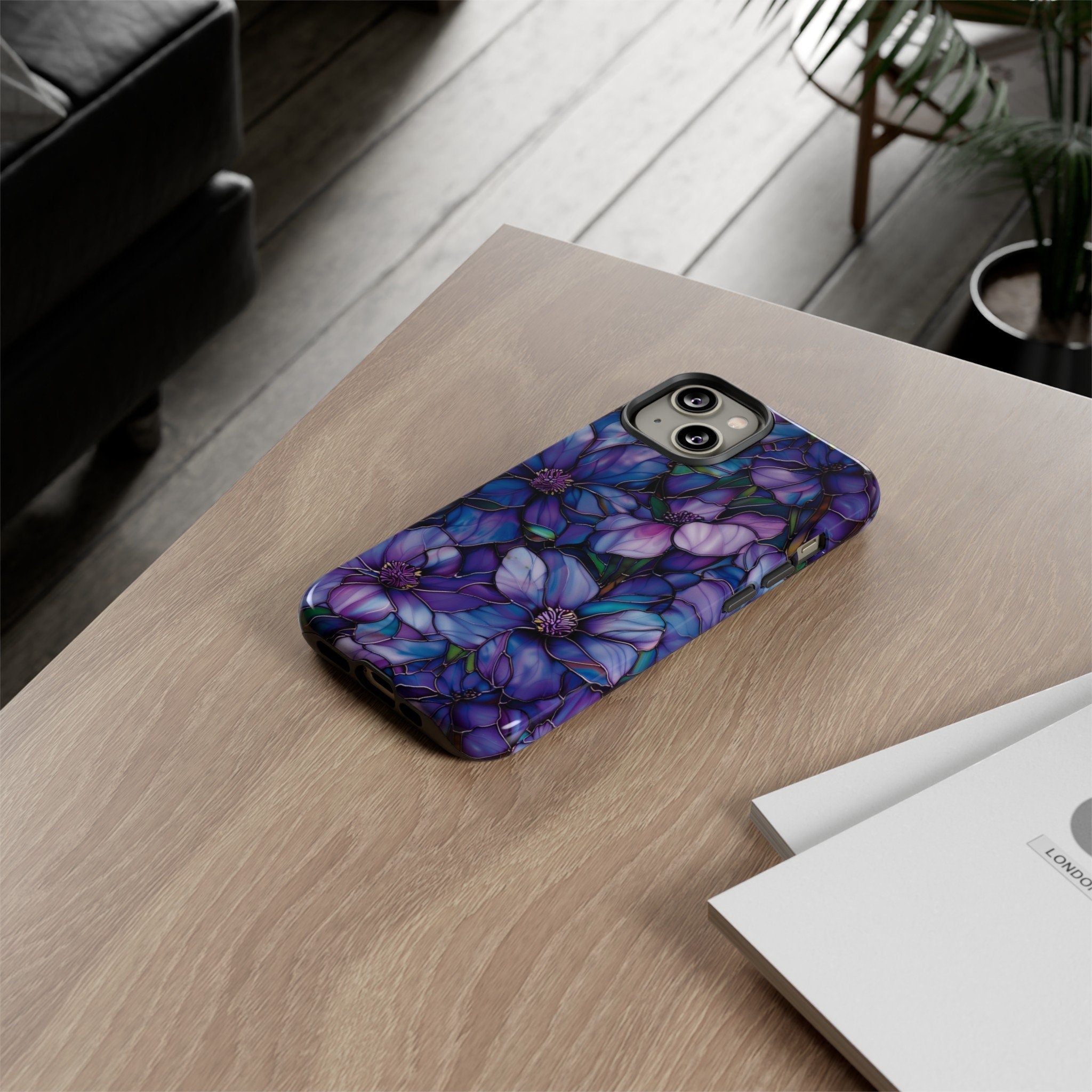 Floral Stained Glass Phone Case, Stained Glass Flower Blossoms Phone Cover, iPhone 15 Pro Max, Google Pixel Pro, Samsung Galaxy Plus Ultra