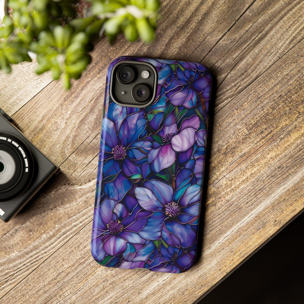 Floral Stained Glass Phone Case, Stained Glass Flower Blossoms Phone Cover, iPhone 15 Pro Max, Google Pixel Pro, Samsung Galaxy Plus Ultra