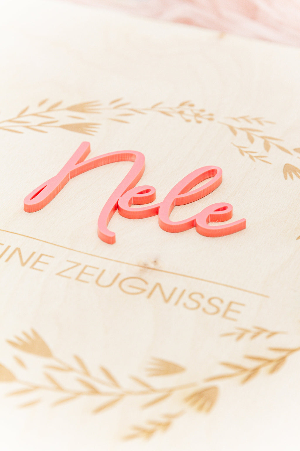 Certificate folder made of wood with floral patterns, folder for certificates with name, school enrollment gift for school child, certificate folder A4 with transparencies