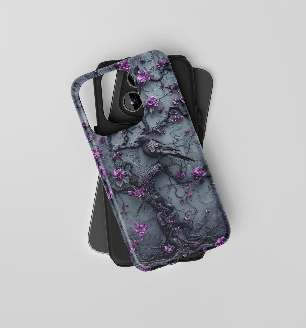 Goth Gothic Dark Spooky Raven Crow Phone Case Witchy Purple Tree Flower iPhone 15 14 13 12 11 8 Pro Max X XS XR Pixel Samsung S23 S24+ Gift