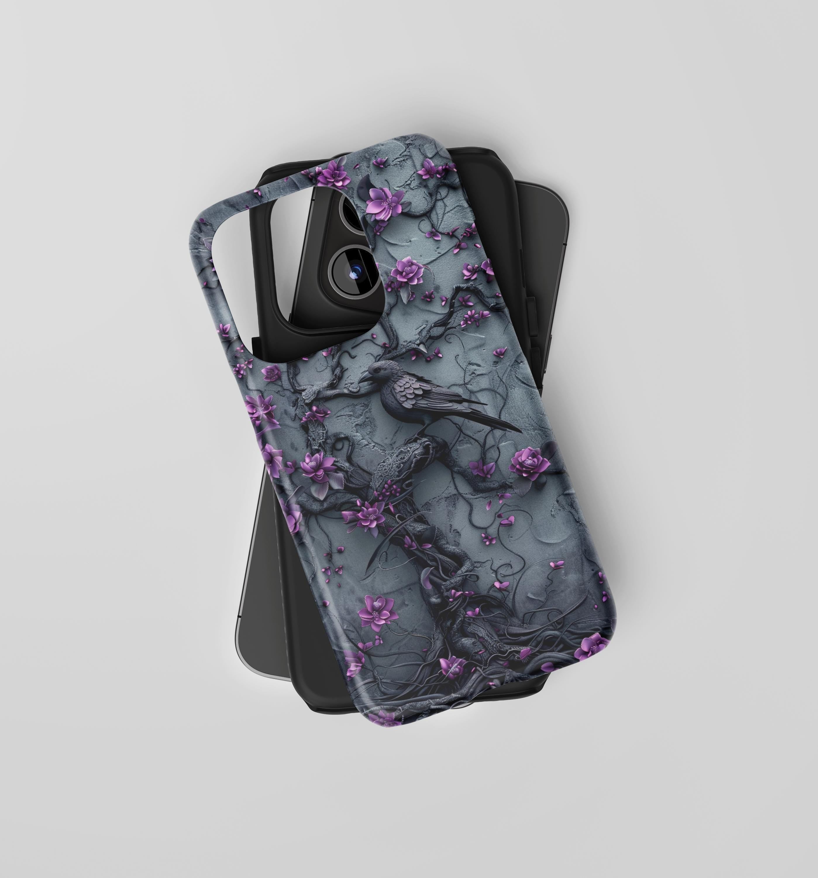 Goth Gothic Dark Spooky Raven Crow Phone Case Witchy Purple Tree Flower iPhone 15 14 13 12 11 8 Pro Max X XS XR Pixel Samsung S23 S24+ Gift