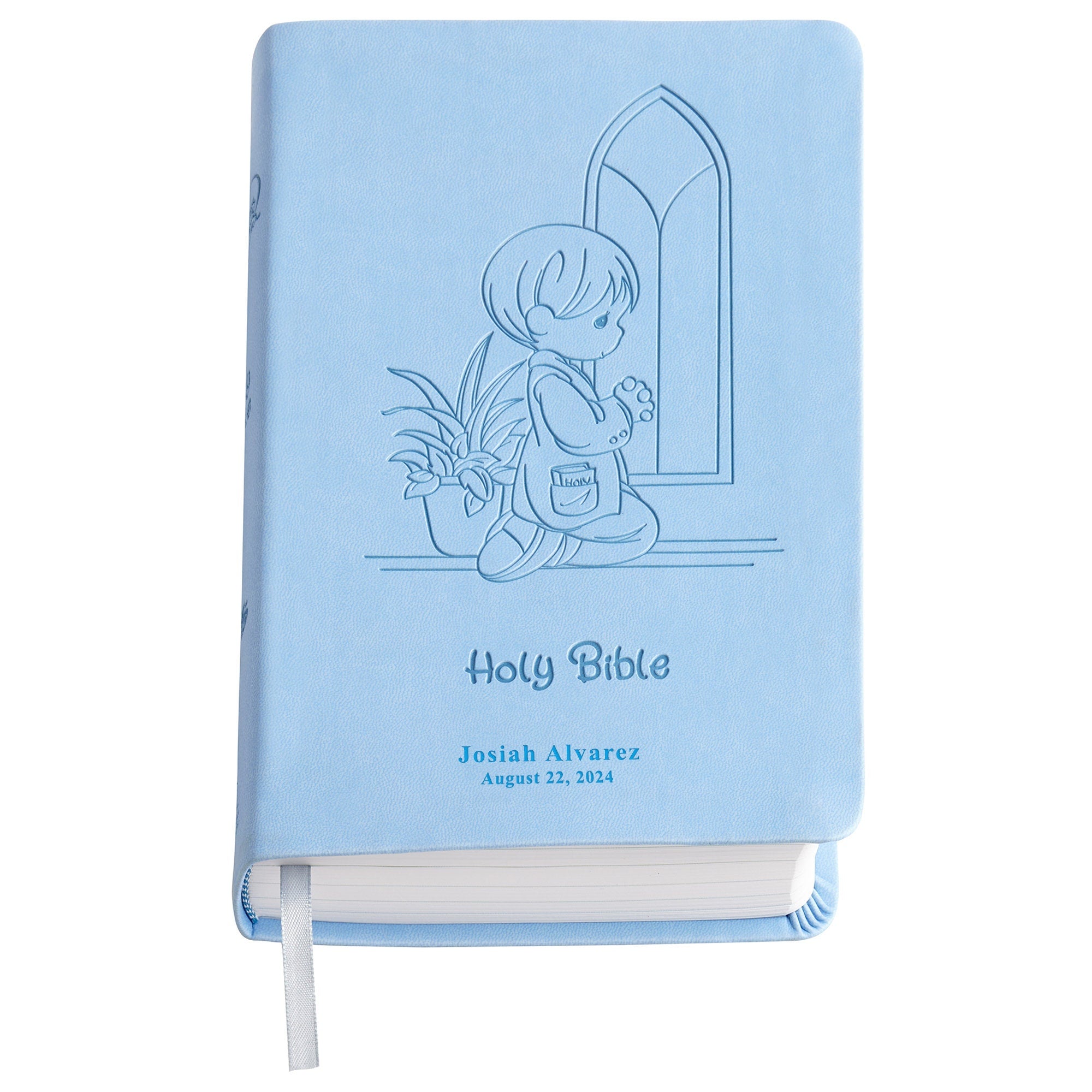 Personalized Precious Moments Bible Notebook, Religious Keepsake, For Kids, For Baptism, For Christening, ICB Version, Choose Blue or Pink