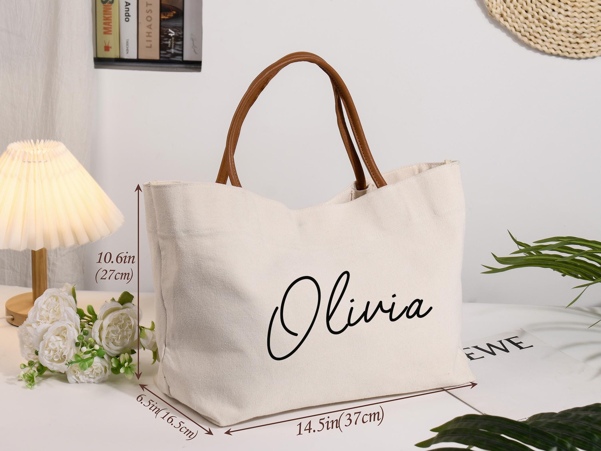 Custom Bridesmaid Canvas Tote Bag with Name, Beach Bag with Zipper/Magnetic Buckle, Bridal Party Gift, Birthday/Wedding Gift for Friends/Bridesmaid