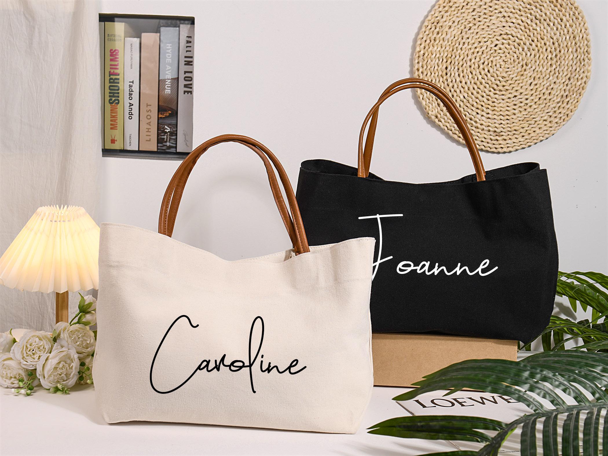 Custom Bridesmaid Canvas Tote Bag with Name, Beach Bag with Zipper/Magnetic Buckle, Bridal Party Gift, Birthday/Wedding Gift for Friends/Bridesmaid
