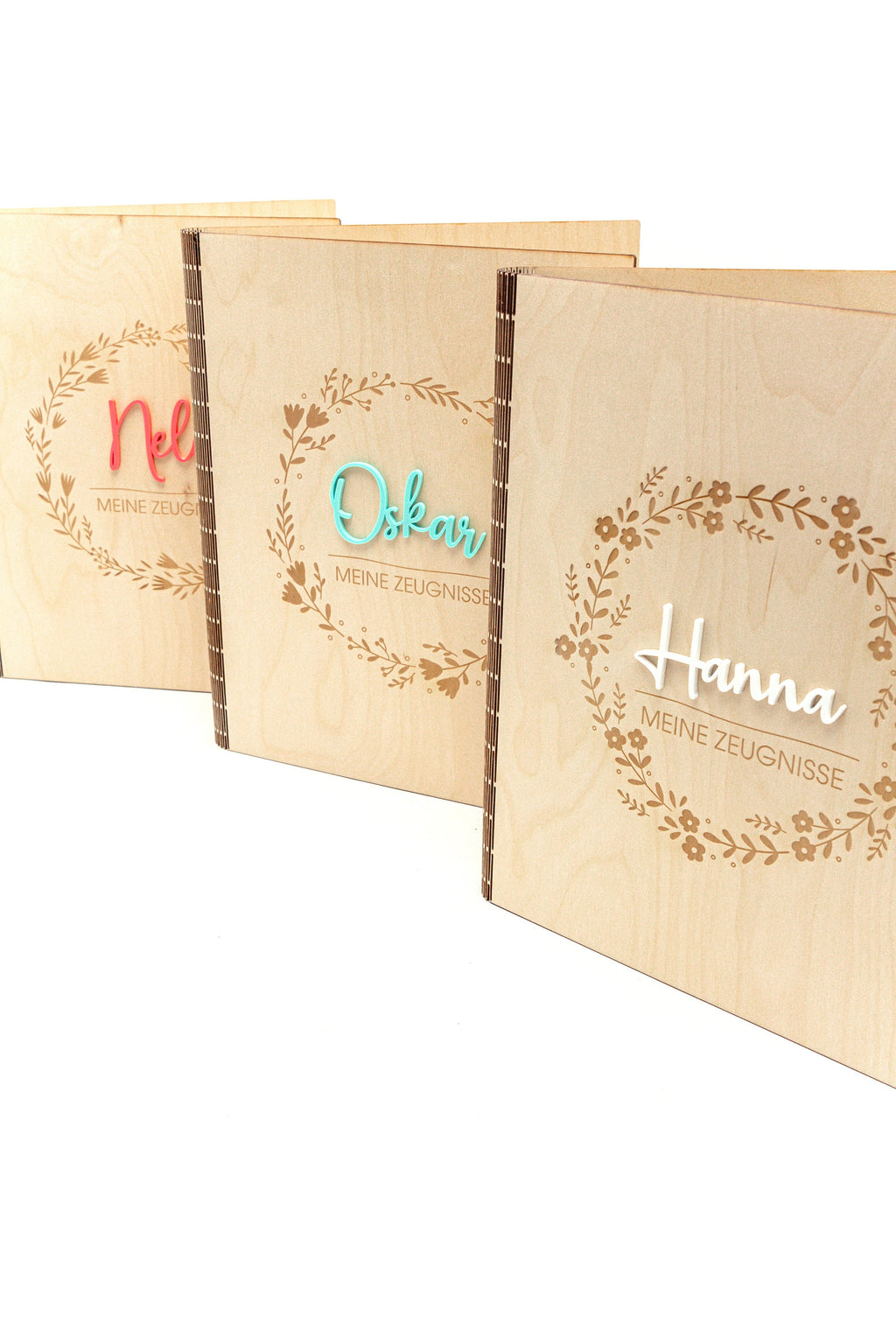 Certificate folder made of wood with floral patterns, folder for certificates with name, school enrollment gift for school child, certificate folder A4 with transparencies