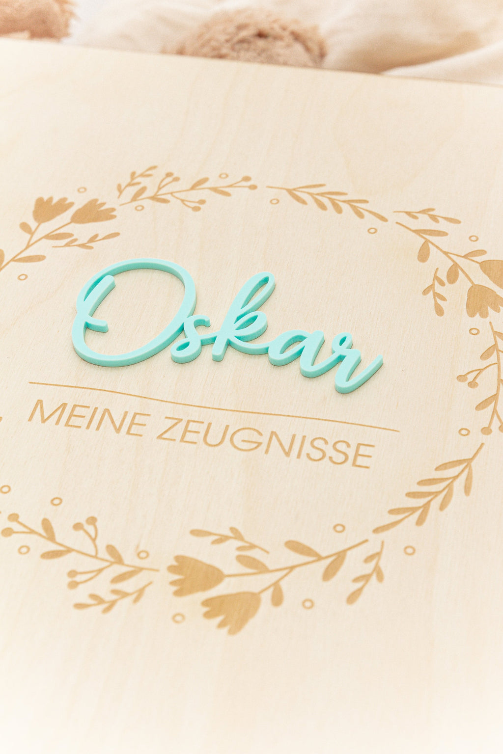 Certificate folder made of wood with floral patterns, folder for certificates with name, school enrollment gift for school child, certificate folder A4 with transparencies