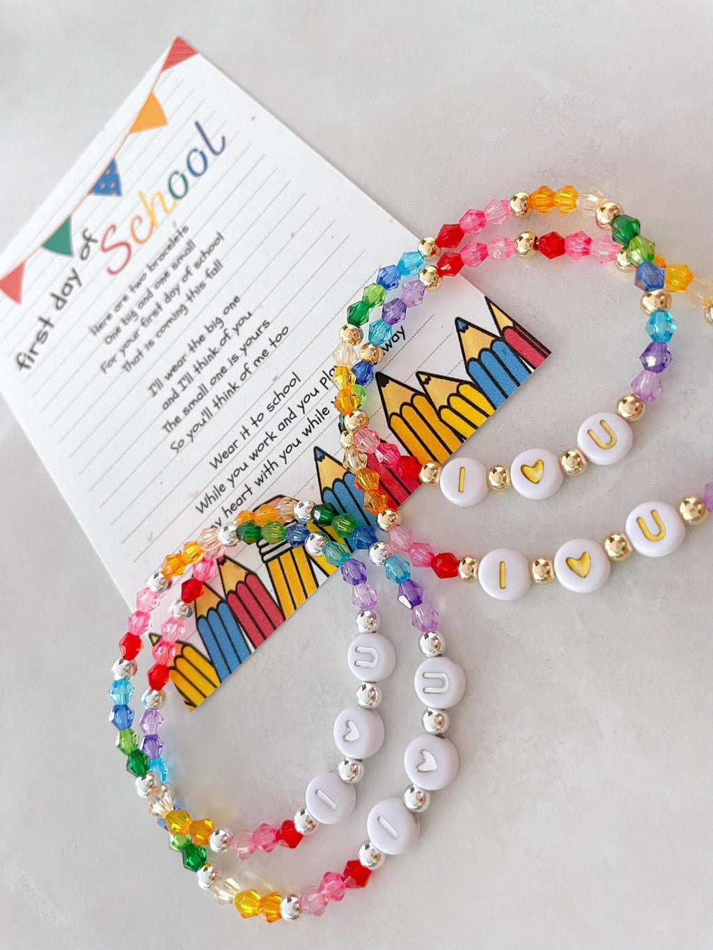 first day of school bracelet set | kindergarten bracelet | mommy and me bracelet | rainbow bracelet | preschool bracelet | kids bracelet