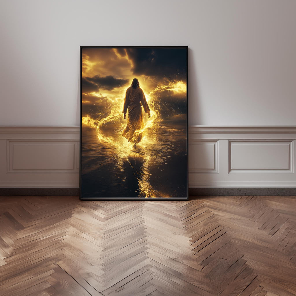Jesus Walking on Water | Digital Download | Bible Verse Wall Art | Gift Trendy | Living Room Home Decor | Framed Canvas | Christian Print