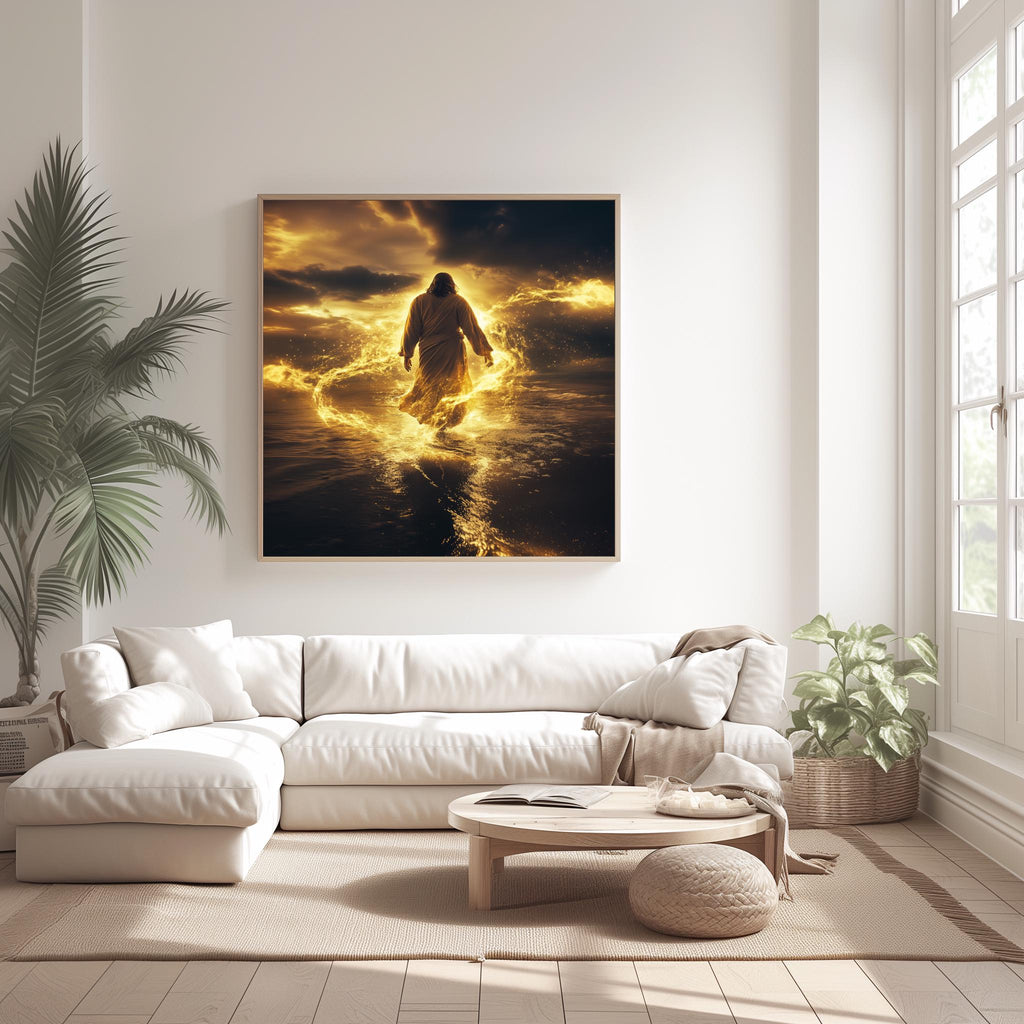 Jesus Walking on Water | Digital Download | Bible Verse Wall Art | Gift Trendy | Living Room Home Decor | Framed Canvas | Christian Print