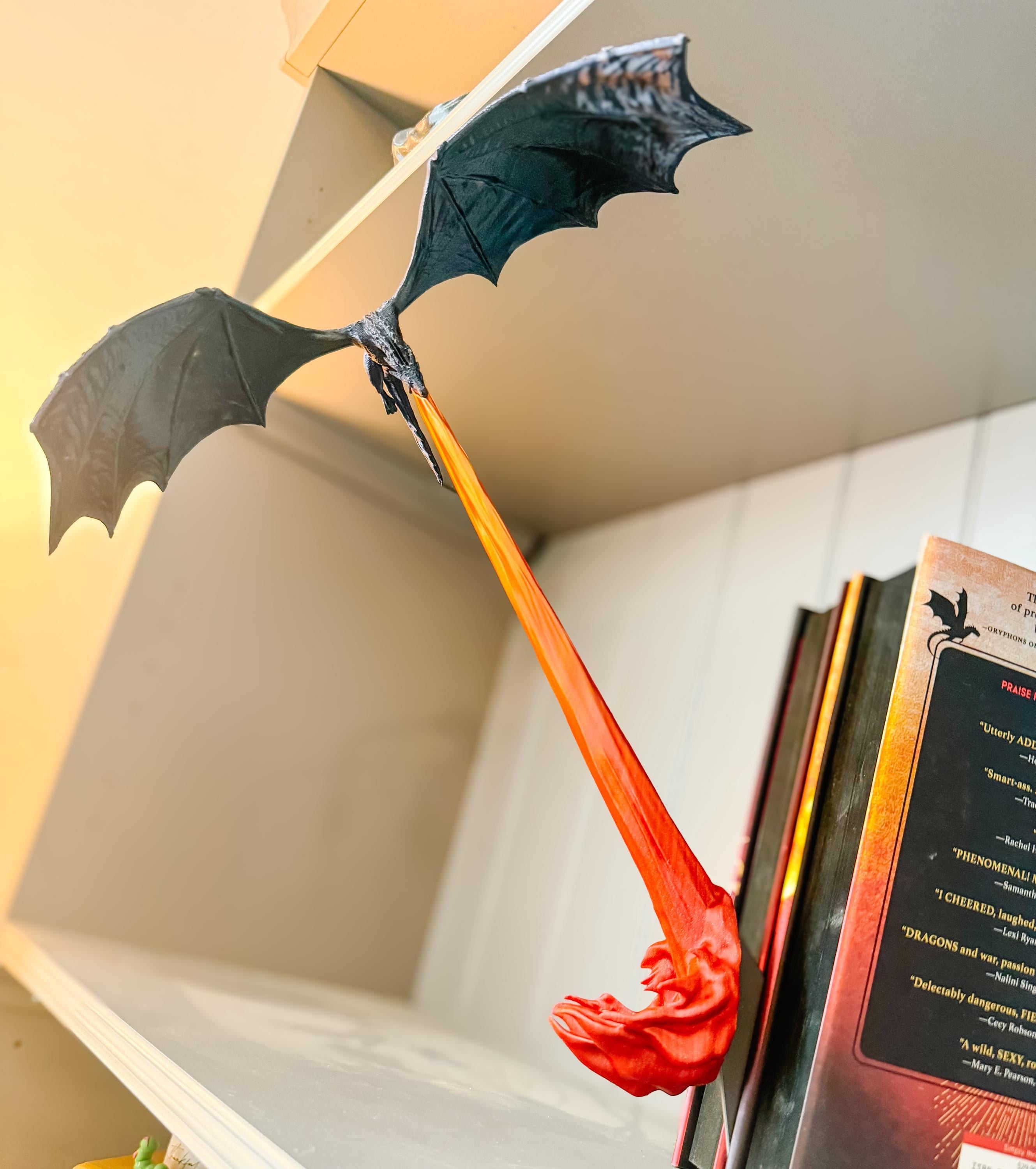Fly-By Fire Breathing Dragon Bookshelf Decor - Fantasy Display for Dragon Lovers | Dragon Book Shelf Decor | Graduation Gift | Graduate Gift