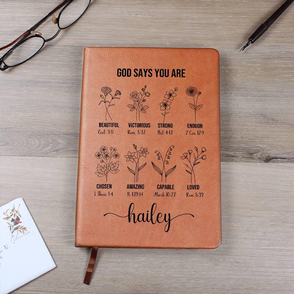 Personalized Prayer Journal For Women Custom Positive Affirmations Journal Christian Gift Religious Gift for Girls Journal God Says You Are