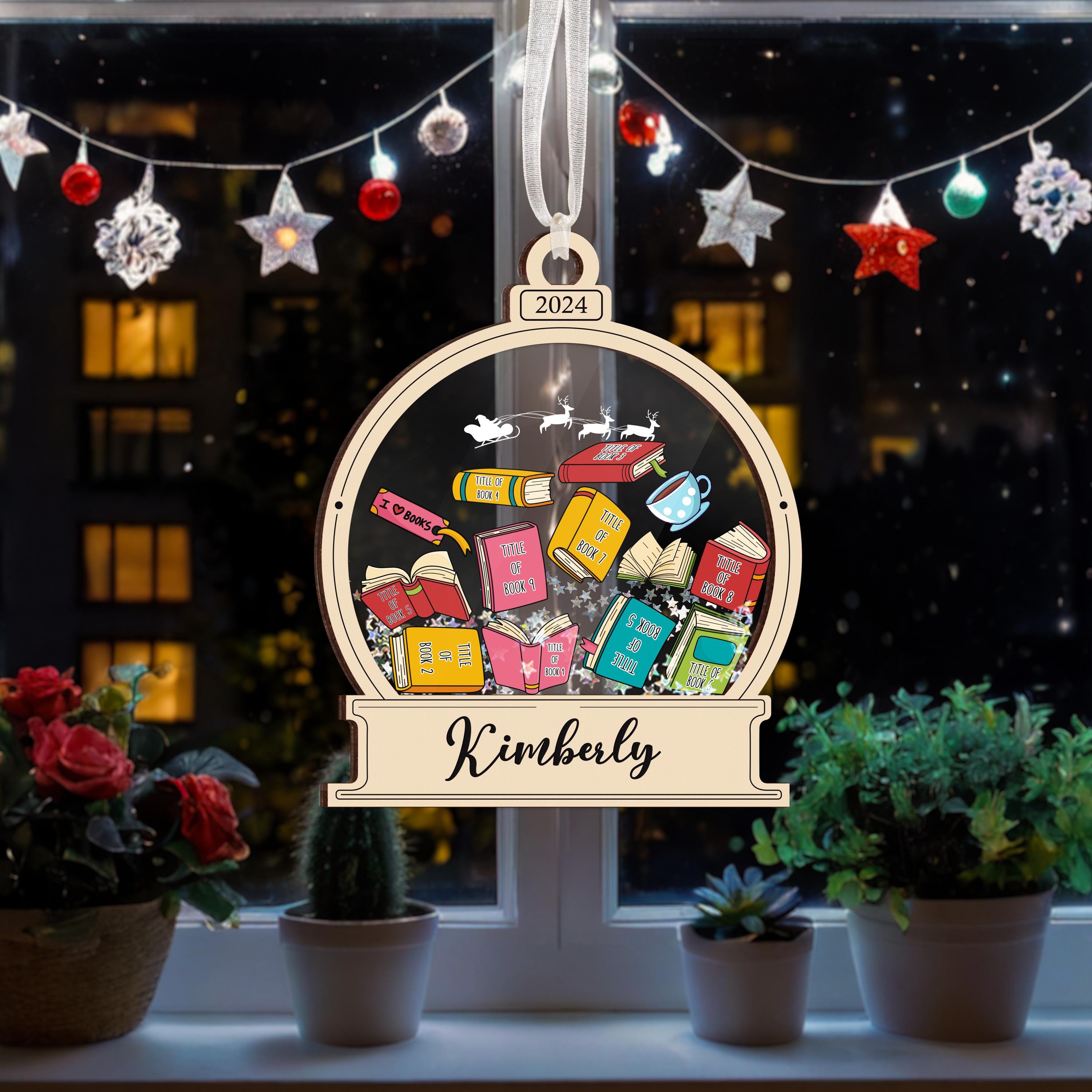 Book Shaker Ornament Personalized, Custom Book Titles, Book Lover Gift, Librarian Ornament, Bookworm Gift, Bookshelf Ornament, Reader Gift