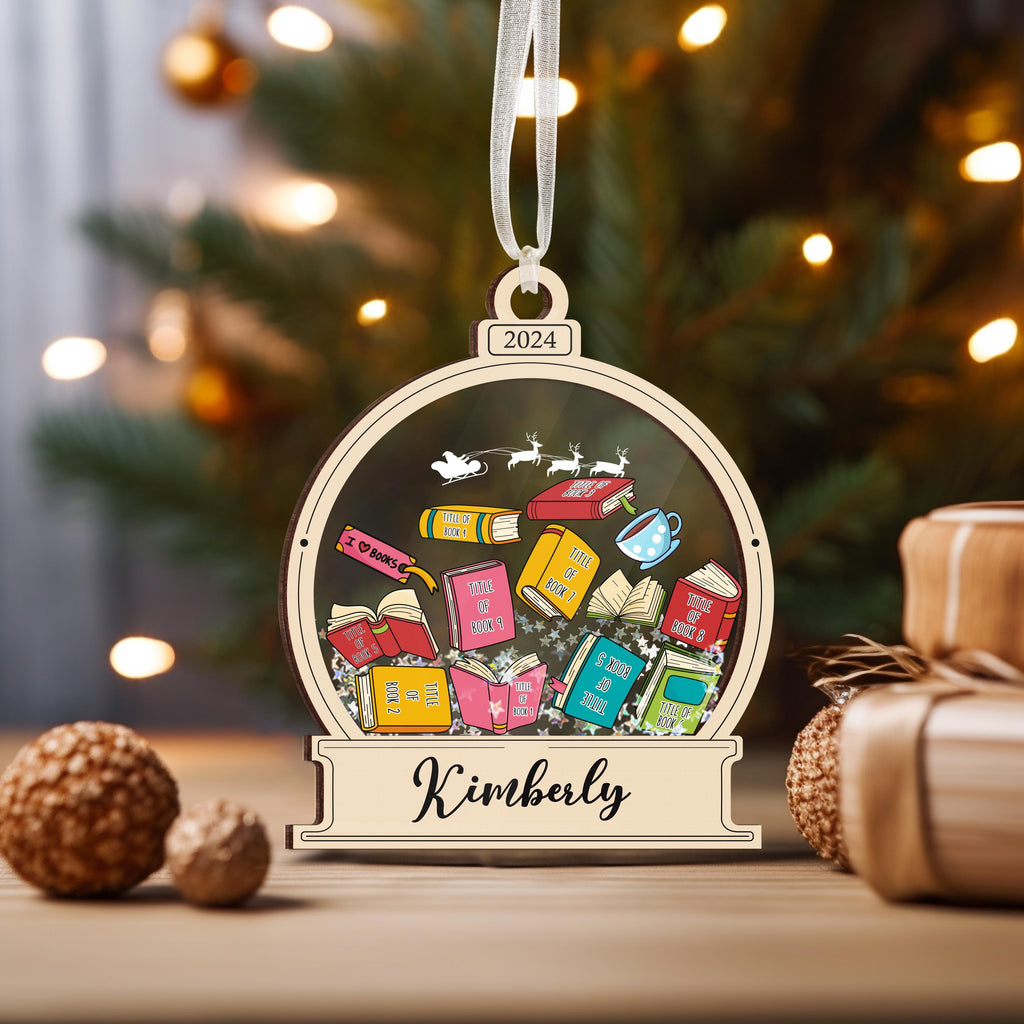 Book Shaker Ornament Personalized, Custom Book Titles, Book Lover Gift, Librarian Ornament, Bookworm Gift, Bookshelf Ornament, Reader Gift