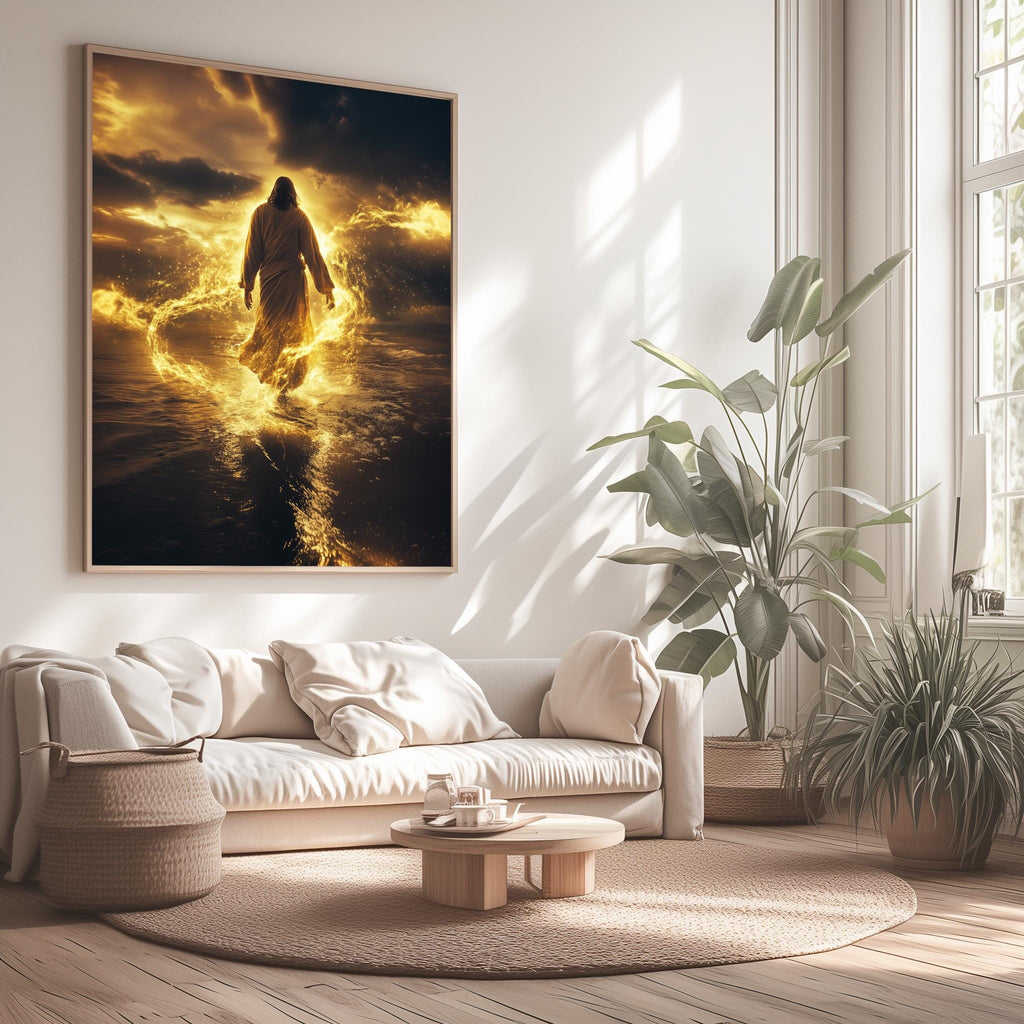 Jesus Walking on Water | Digital Download | Bible Verse Wall Art | Gift Trendy | Living Room Home Decor | Framed Canvas | Christian Print