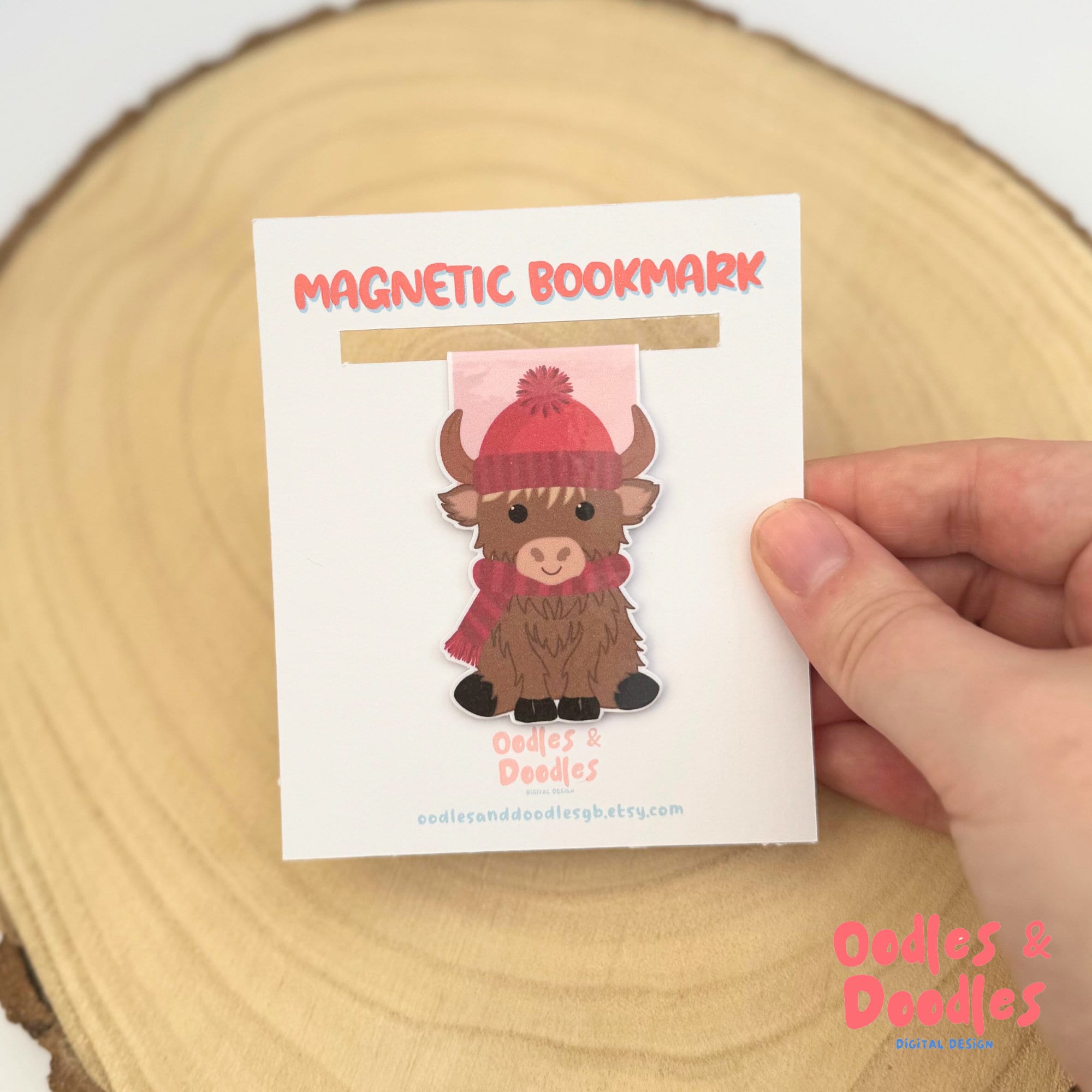 Festive Highland Cow Magnetic Bookmark | Hat & Scarf Highland Cow | Page Marker | Gift for Reader | Reading Accessories | Cow Lover