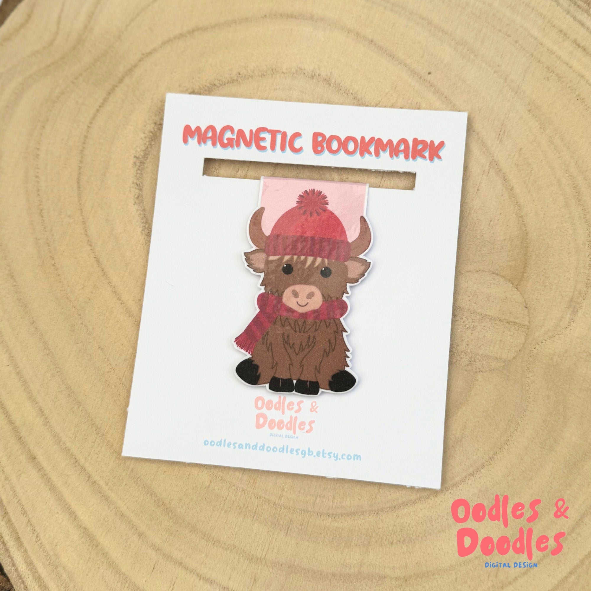 Festive Highland Cow Magnetic Bookmark | Hat & Scarf Highland Cow | Page Marker | Gift for Reader | Reading Accessories | Cow Lover