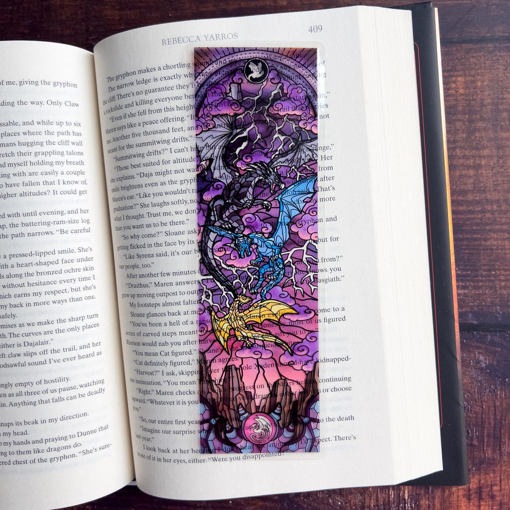 Dragons Stained Glass Bookmarks (Fourth Wing Transparent Bookmark, Stained Glass Art, Book Lover, Fantasy Book Reader Gift)