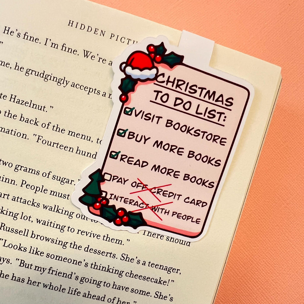 Magnetic Bookmark, Christmas to-do, read long holiday,  Kindle Handmade Bookmark,