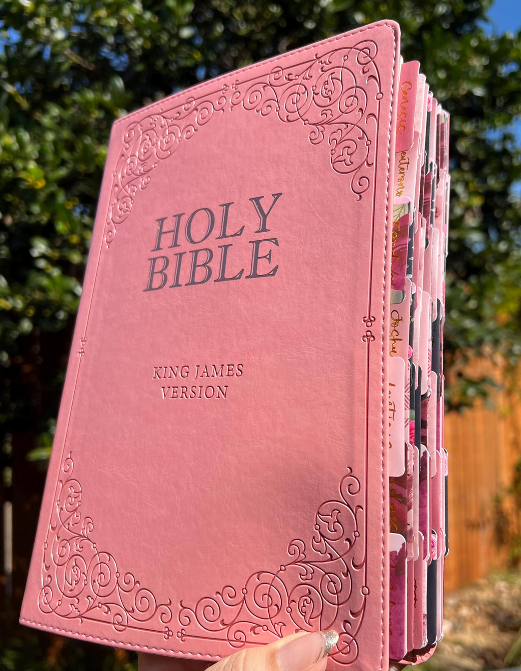 Beautiful KJV Pink LeatherSoft Giant Print Bible with Rose Tabs