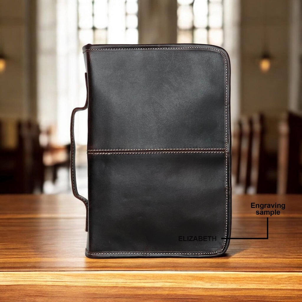 Personalized Leather Bible Cover, Religious Gifts, Engraved Bible Cover Zipper, Bible Cover with Handle, Bible Case, Monogrammed Bible Cover