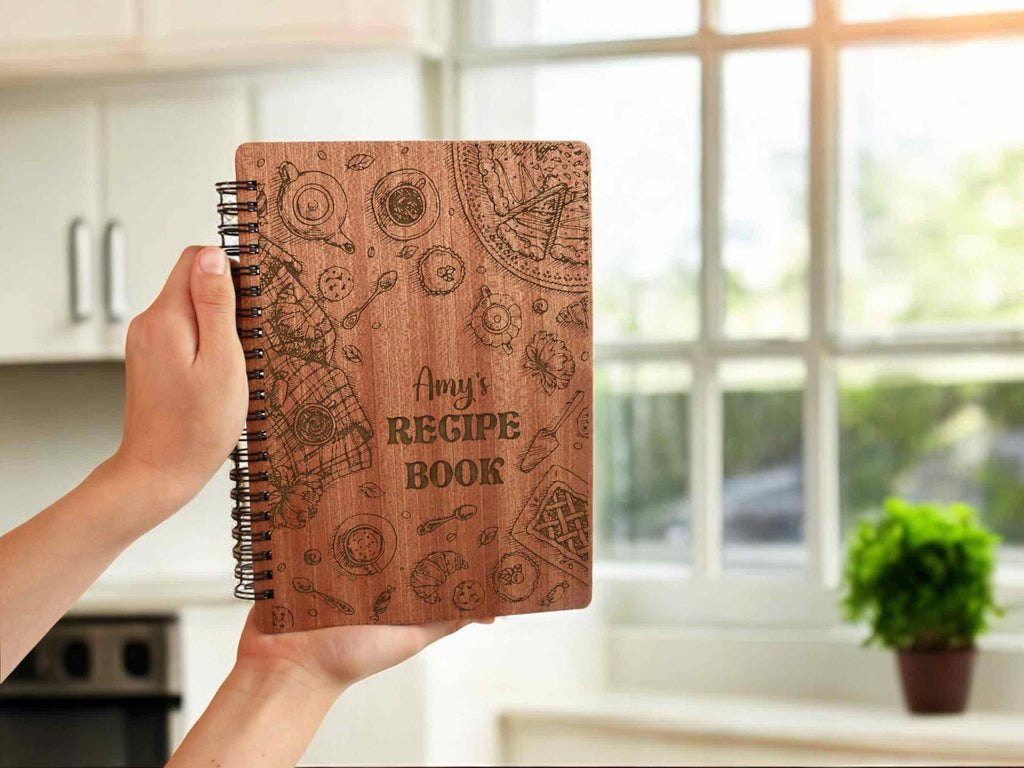 Personalized Wood Recipe Spiral Notebook Birthday Gift for Her Custom CookBook Personalzied Recipe Book Wooden Spiral Notebook Cooking Gift