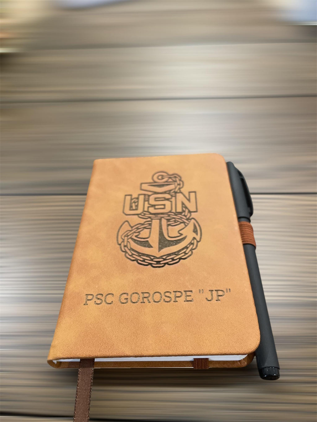 Custom/ Personalized mini Note book with Pen.  laser engraved US Navy. Laser Engraved Notebook customized.