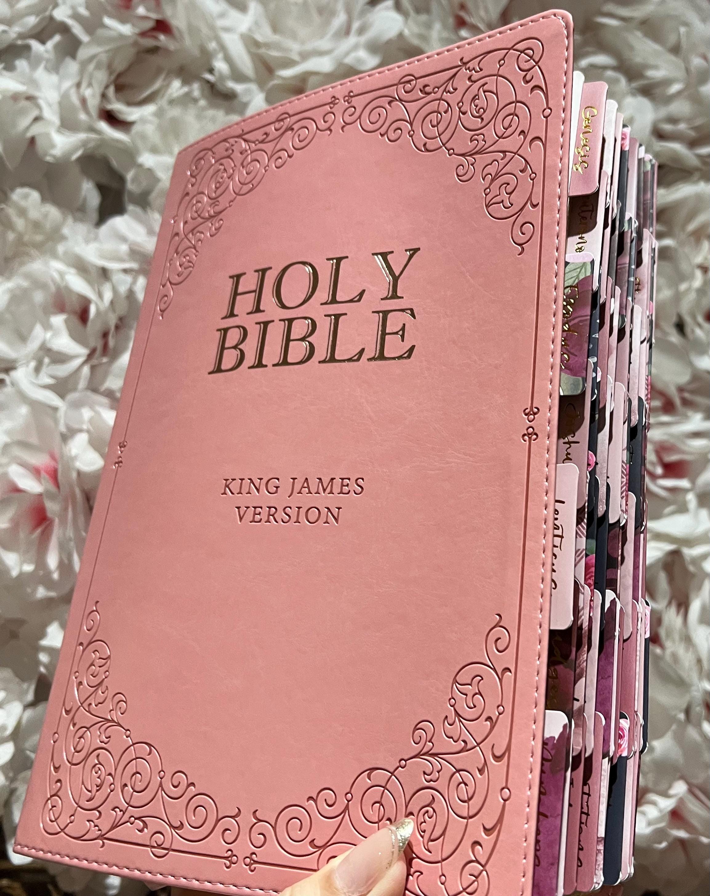 Beautiful KJV Pink LeatherSoft Giant Print Bible with Rose Tabs