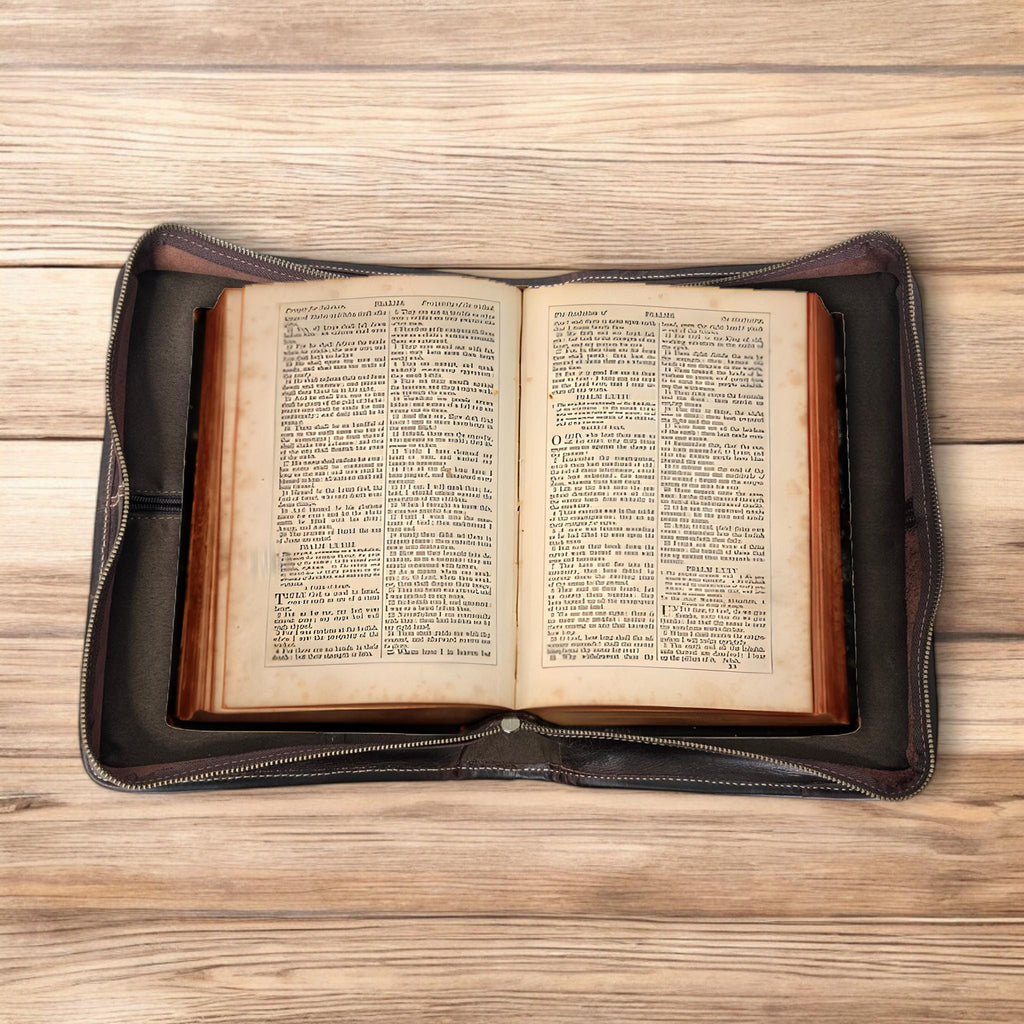 Personalized Leather Bible Cover, Religious Gifts, Engraved Bible Cover Zipper, Bible Cover with Handle, Bible Case, Monogrammed Bible Cover
