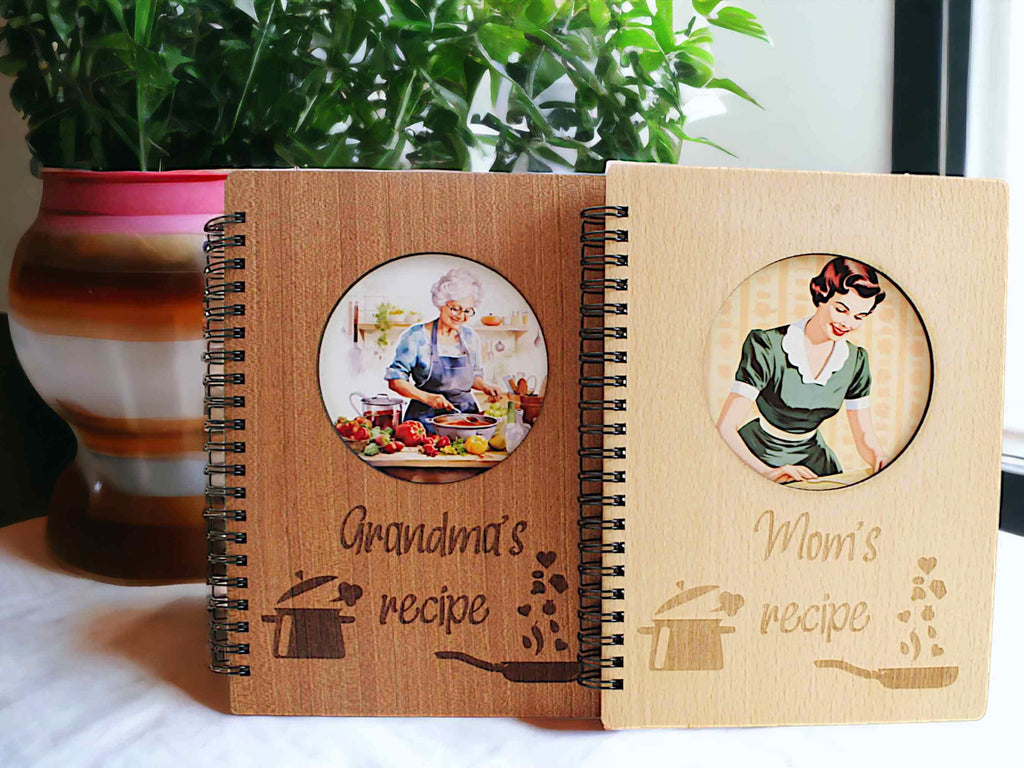 Personalized Wood Recipe Spiral Notebook Birthday Gift for Her Custom CookBook Personalzied Recipe Book Wooden Spiral Notebook Cooking Gift