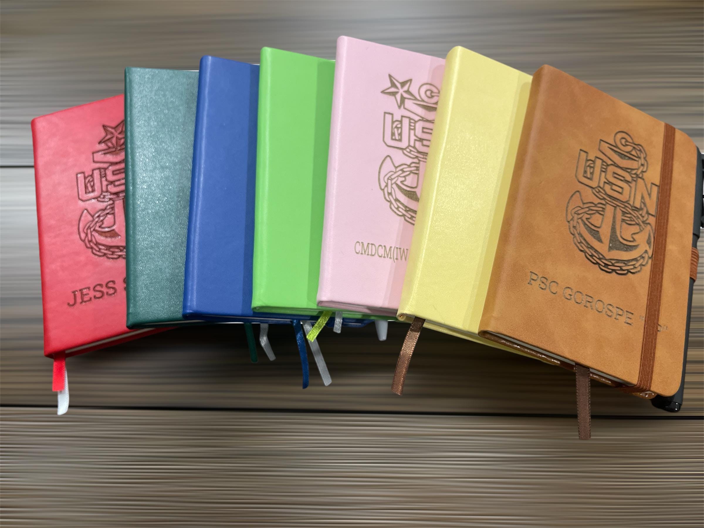 Custom/ Personalized mini Note book with Pen.  laser engraved US Navy. Laser Engraved Notebook customized.