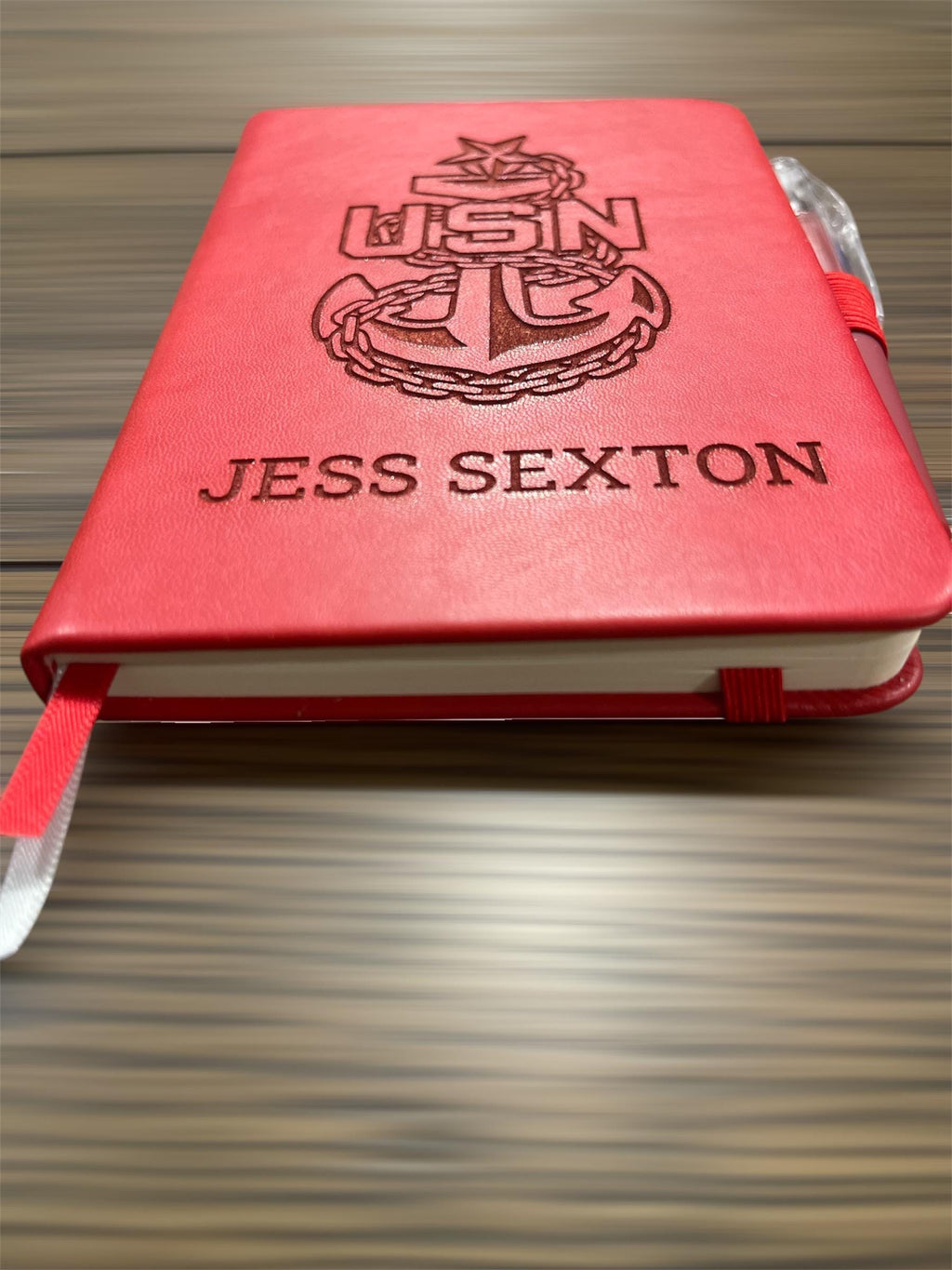 Custom/ Personalized mini Note book with Pen.  laser engraved US Navy. Laser Engraved Notebook customized.