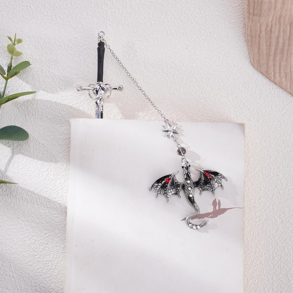 Dragon Sword Fantasy Bookmark  Birthday Gifts for Readers Book Lover Silver Metal Charm Bookmarks Unique Gift For Women Men Bookish