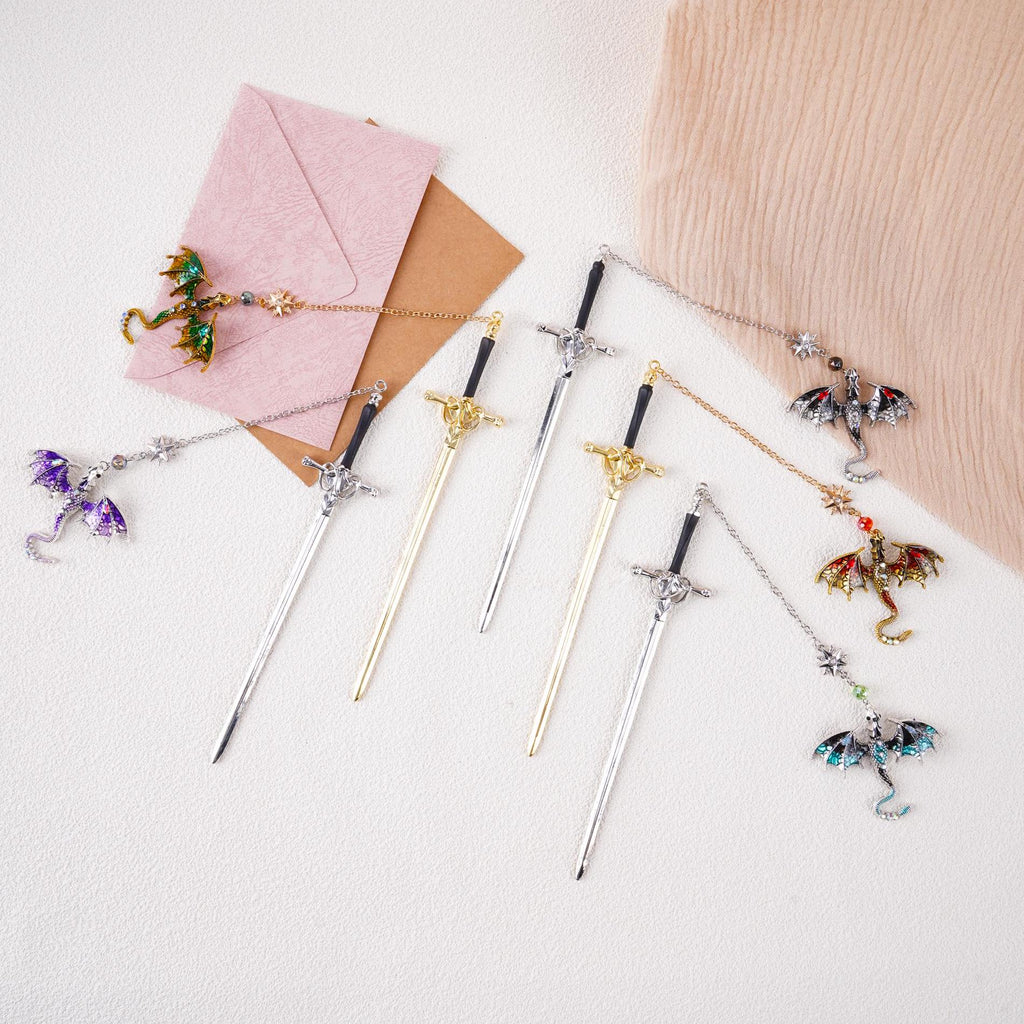 Dragon Sword Fantasy Bookmark  Birthday Gifts for Readers Book Lover Silver Metal Charm Bookmarks Unique Gift For Women Men Bookish