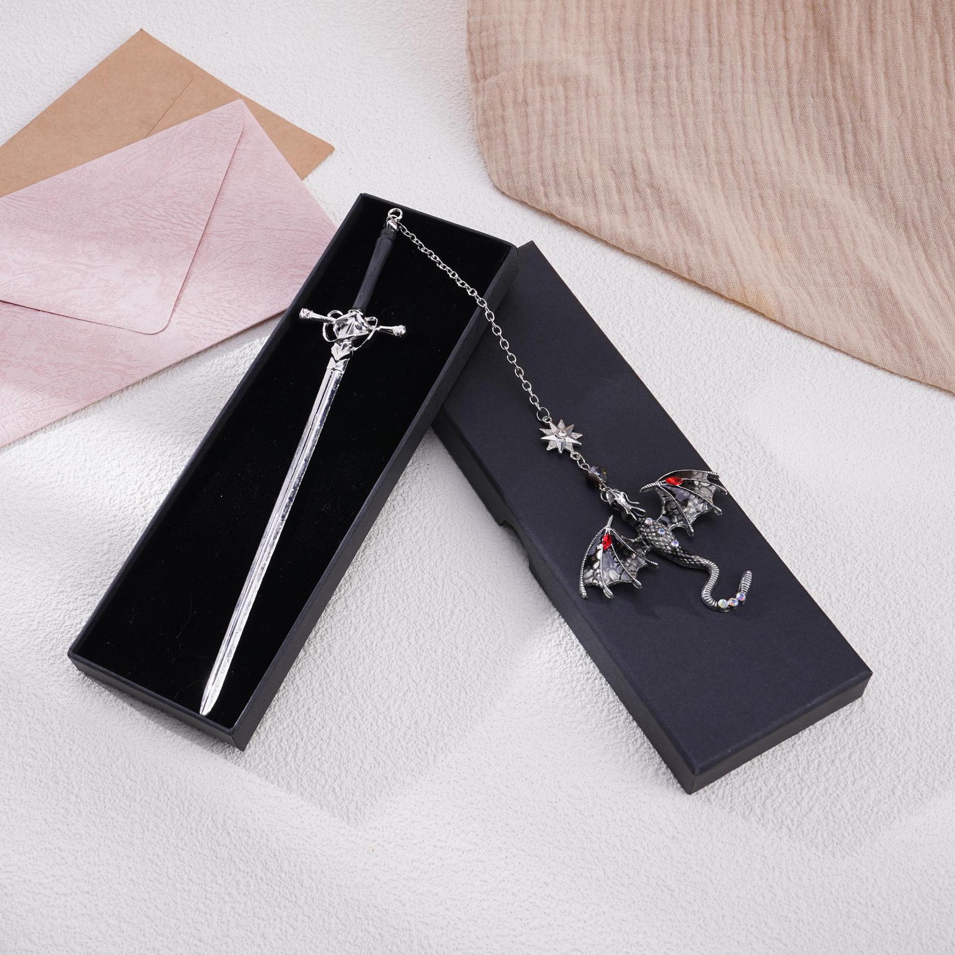 Dragon Sword Fantasy Bookmark  Birthday Gifts for Readers Book Lover Silver Metal Charm Bookmarks Unique Gift For Women Men Bookish