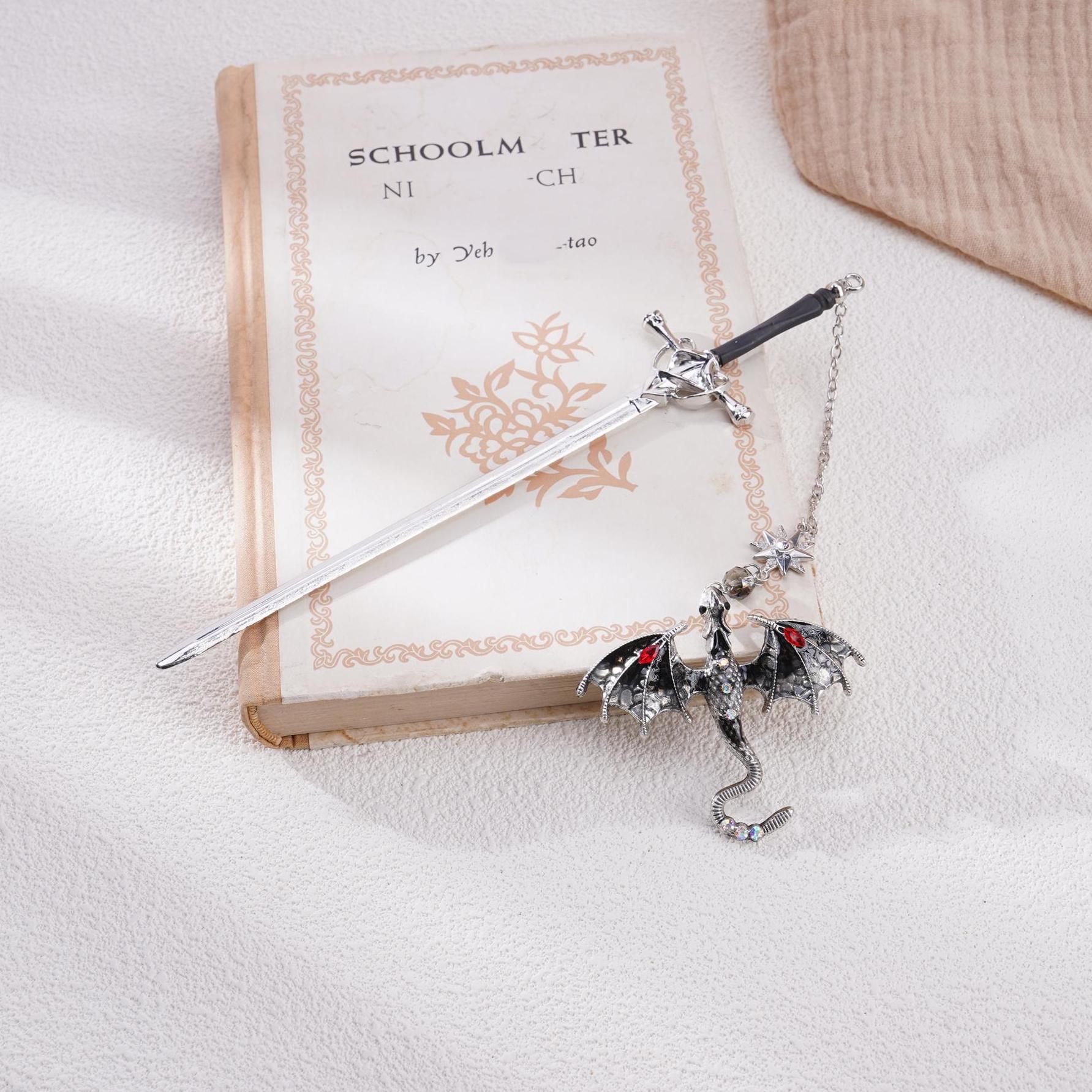 Dragon Sword Fantasy Bookmark  Birthday Gifts for Readers Book Lover Silver Metal Charm Bookmarks Unique Gift For Women Men Bookish