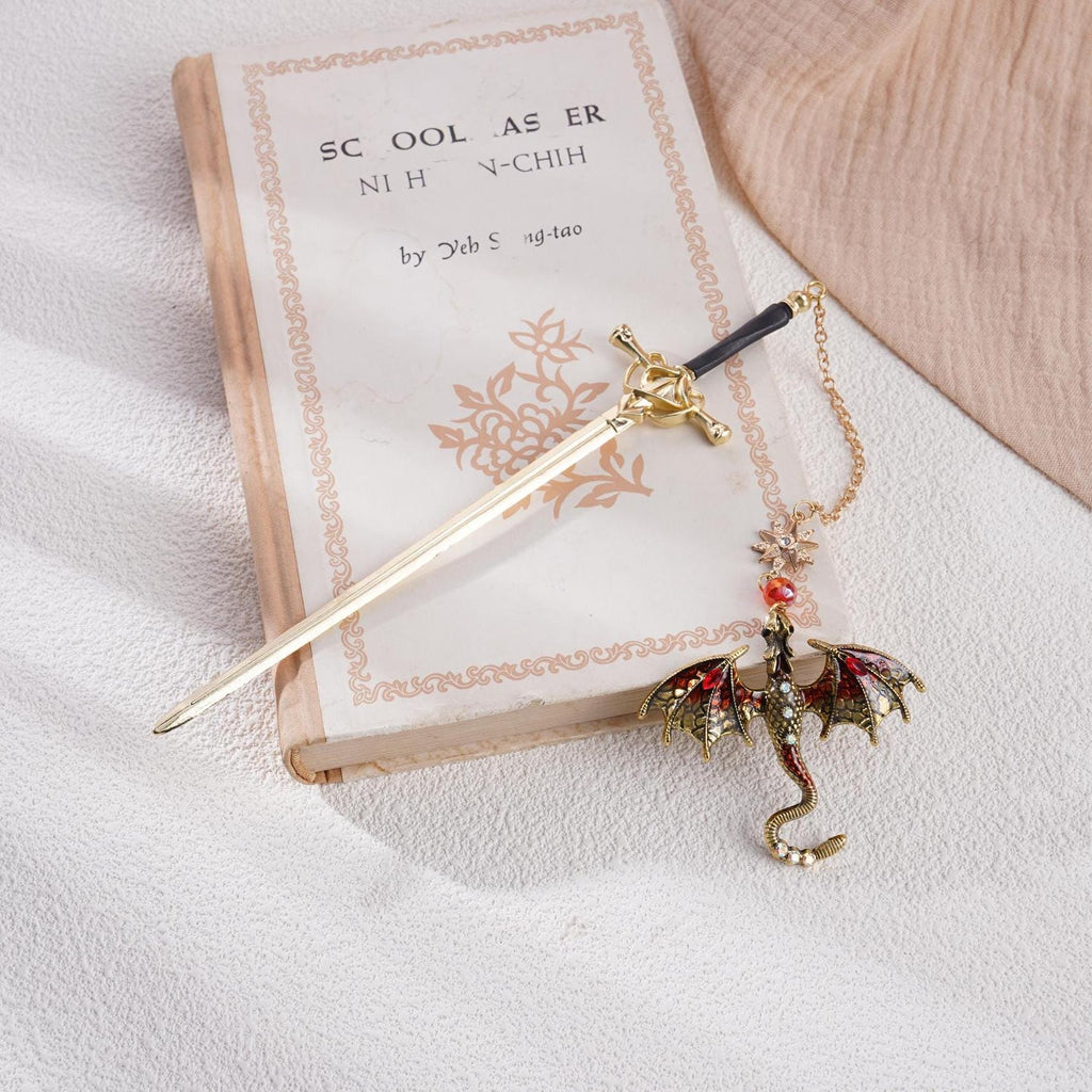 Sword Dragon Bookmark Birthday Gifts for Book Lover Reader Fantasy Bookworm Silver Gold Metal Charm Anniversary Gift Bookish Accessories