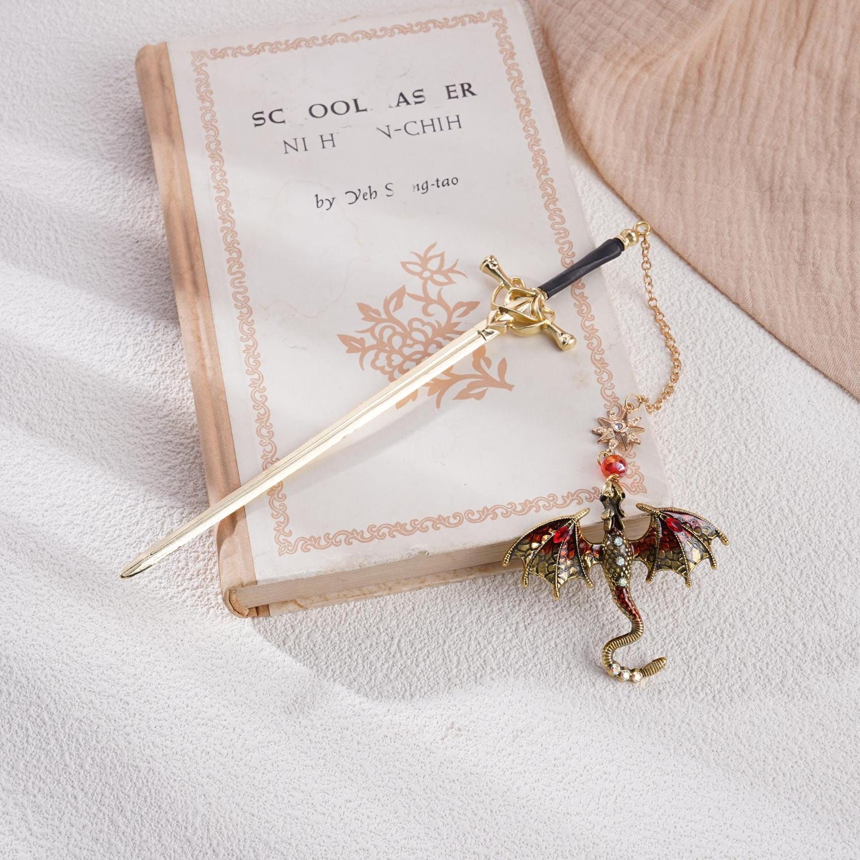 Sword Dragon Bookmark Birthday Gifts for Book Lover Reader Fantasy Bookworm Silver Gold Metal Charm Anniversary Gift Bookish Accessories
