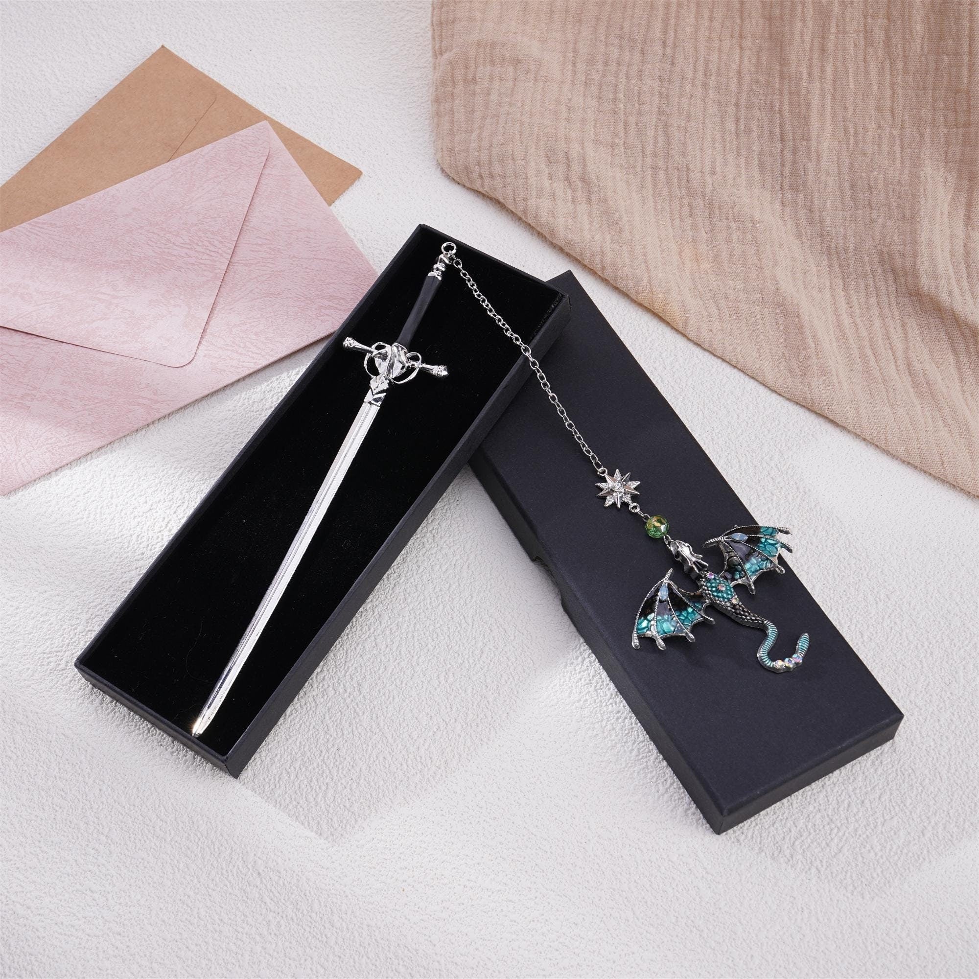 Dragon Sword Fantasy Bookmark  Birthday Gifts for Readers Book Lover Silver Metal Charm Bookmarks Unique Gift For Women Men Bookish