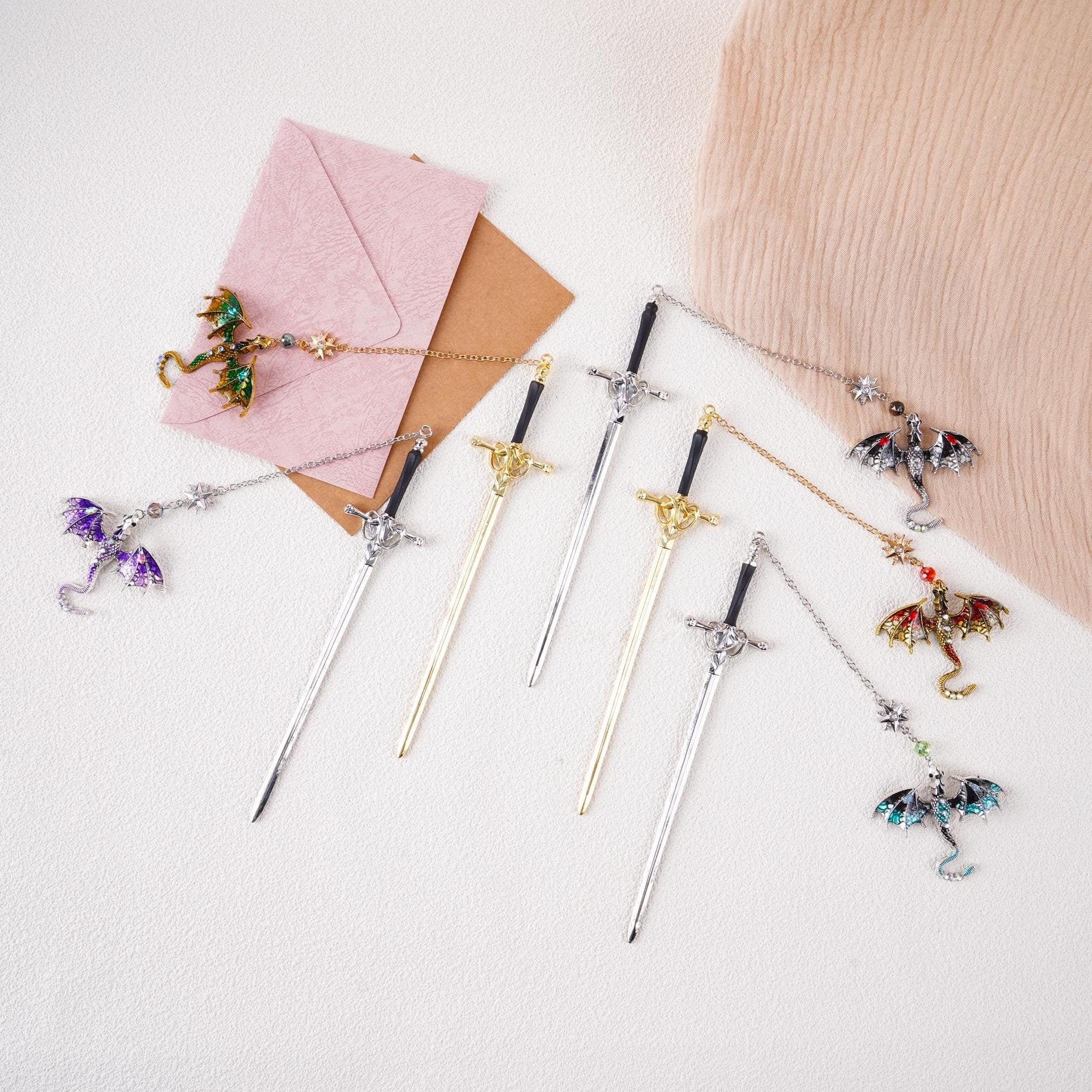 Sword Dragon Bookmark Birthday Gifts for Book Lover Reader Fantasy Bookworm Silver Gold Metal Charm Anniversary Gift Bookish Accessories