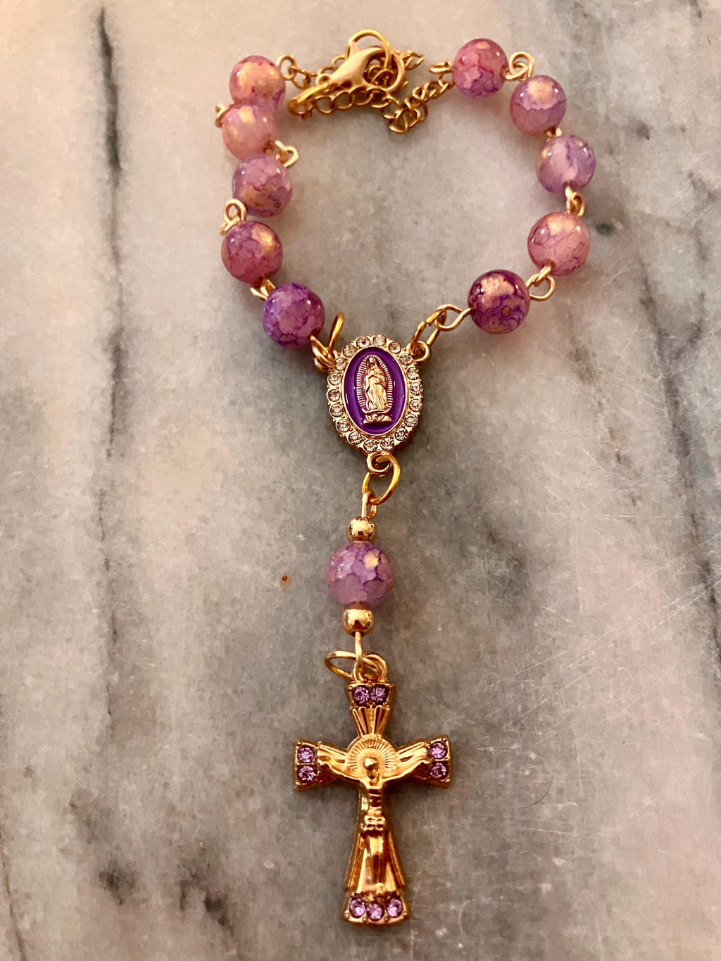 Religious Gift Idea Handmade One Decade Car Rosary for rearview mirror