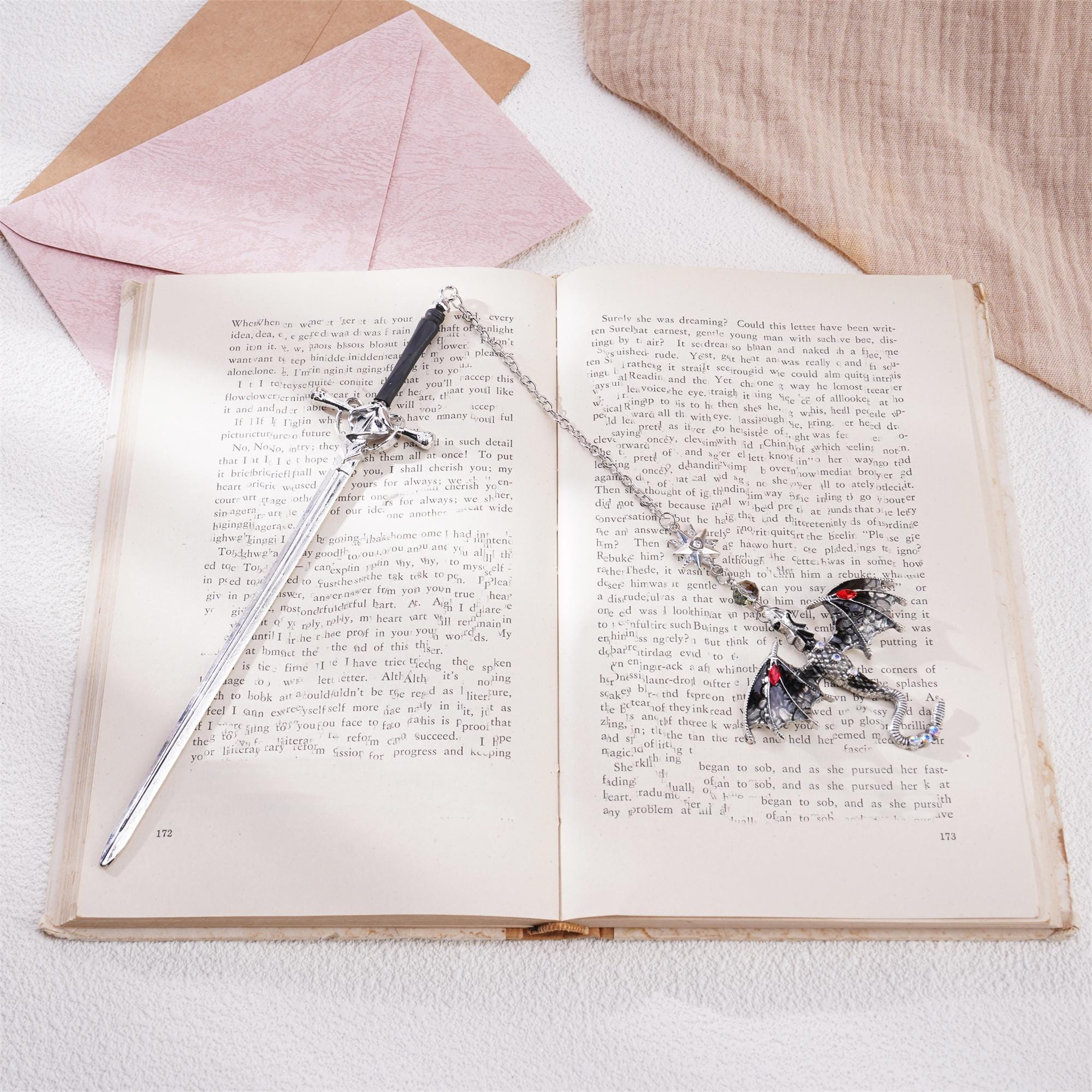 Sword Dragon Bookmark Birthday Gifts for Book Lover Reader Fantasy Bookworm Silver Gold Metal Charm Anniversary Gift Bookish Accessories