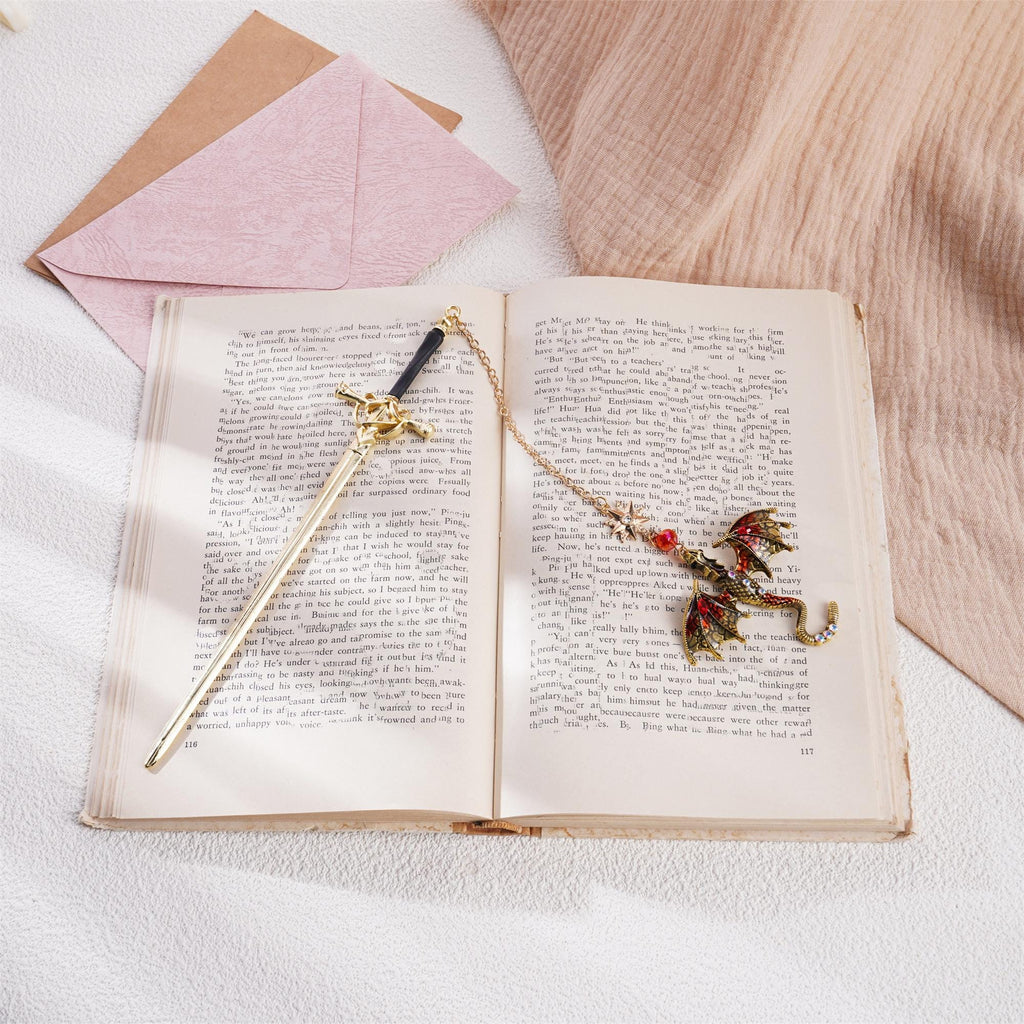Sword Dragon Bookmark Birthday Gifts for Book Lover Reader Fantasy Bookworm Silver Gold Metal Charm Anniversary Gift Bookish Accessories