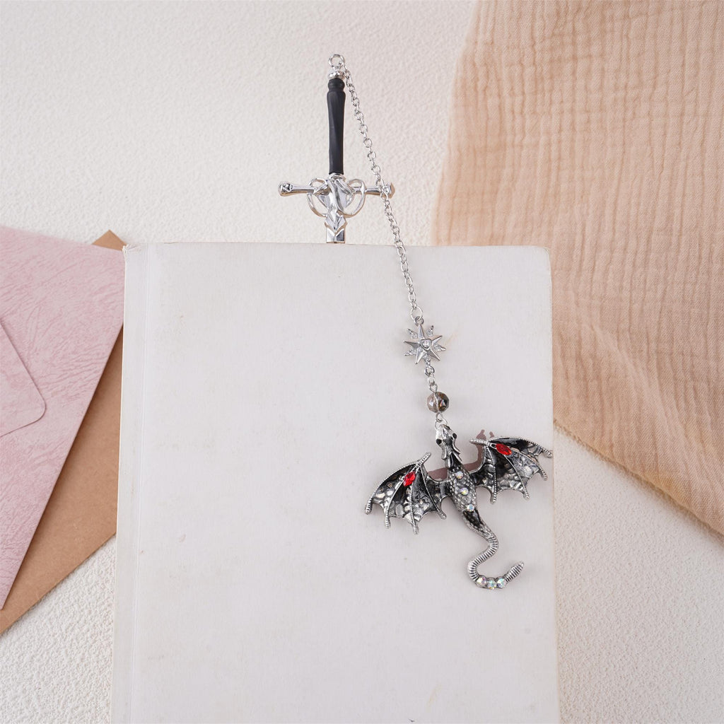 Sword Dragon Bookmark Birthday Gifts for Book Lover Reader Fantasy Bookworm Silver Gold Metal Charm Anniversary Gift Bookish Accessories