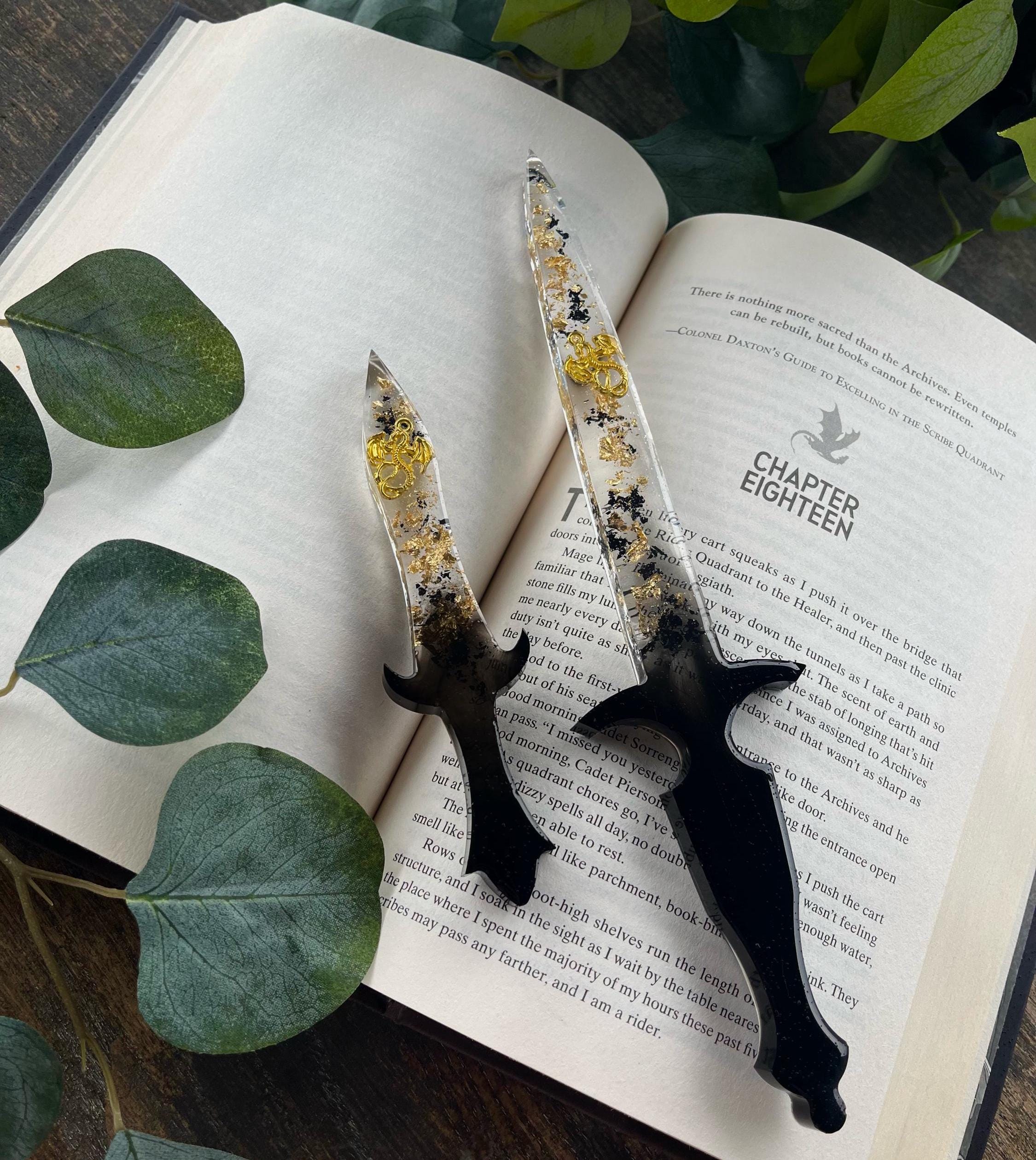 Fourth Wing Inspired Resin Dagger Gold Dragon BookLover Gift Handmade Gifts Bookshelf Decor Bookish Merch Bookworm Decor Dragons