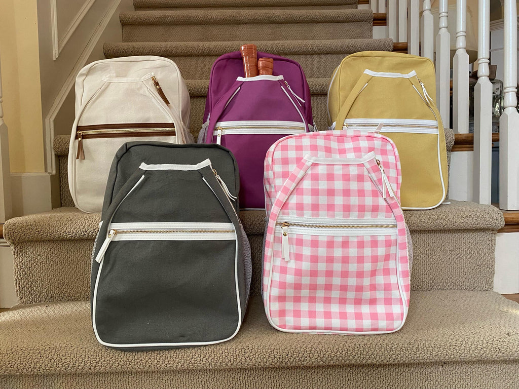 Personalized Natural Canvas Pickleball Paddle Bag, Custom Racket Backpack, Mini Preppy Sports Tote, Stylish Cute Racquet Cover, Mother’s Day