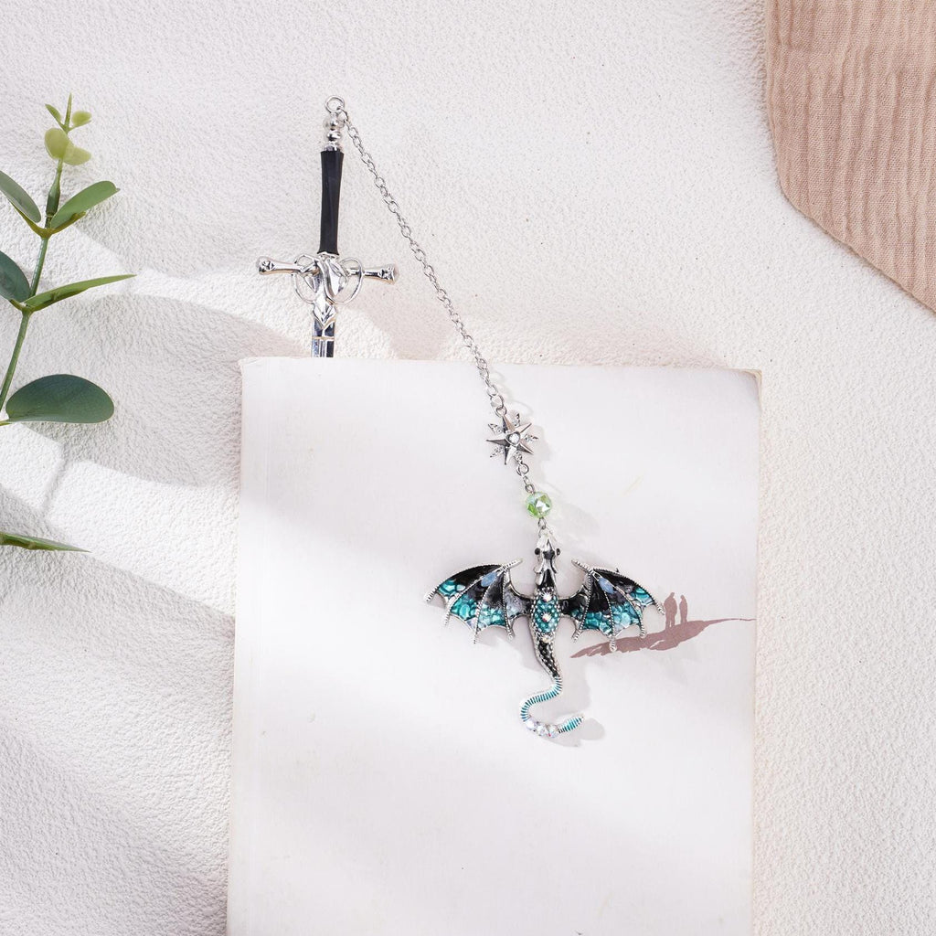 Dragon Sword Fantasy Bookmark  Birthday Gifts for Readers Book Lover Silver Metal Charm Bookmarks Unique Gift For Women Men Bookish
