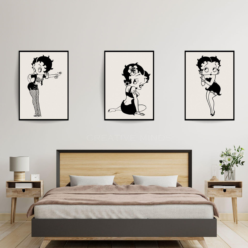 Betty Boop Set of 3 Canvas / Art Prints / Framed Wall Art, Home Decor, Dorm Art for College Girls, Aura Poster Gift for Girlfriend