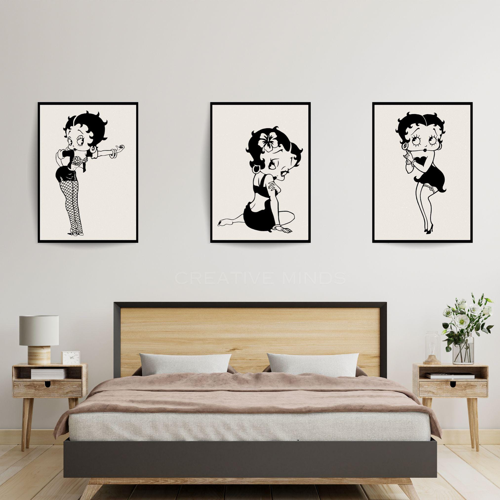 Betty Boop Set of 3 Canvas / Art Prints / Framed Wall Art, Home Decor, Dorm Art for College Girls, Aura Poster Gift for Girlfriend