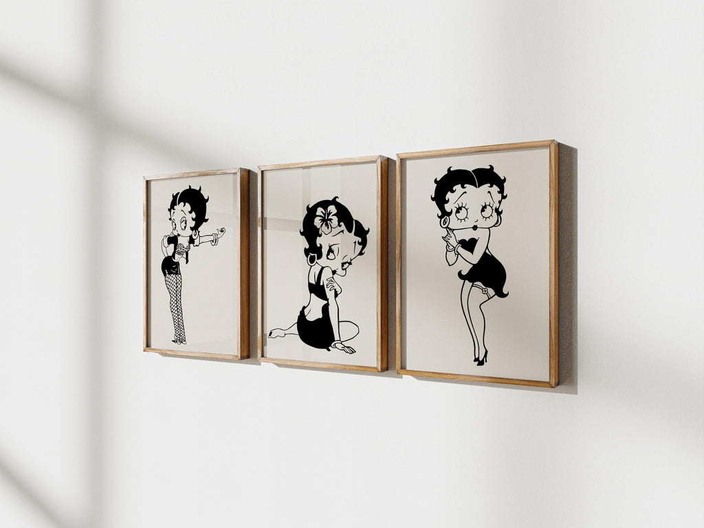 Betty Boop Set of 3 Canvas / Art Prints / Framed Wall Art, Home Decor, Dorm Art for College Girls, Aura Poster Gift for Girlfriend